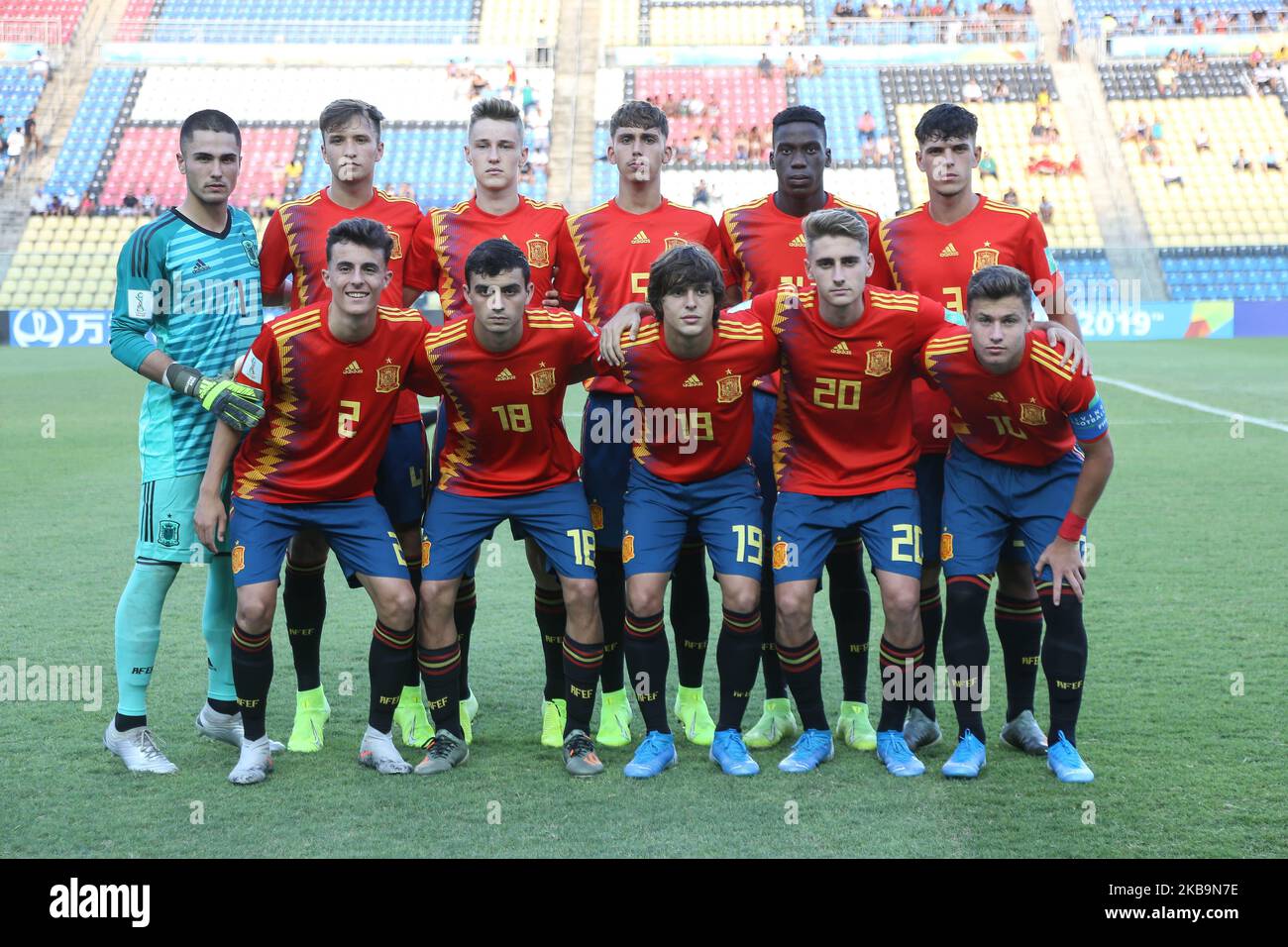 The starting line up of Spain before the FIFA U-17 World Cup Brazil 2019 group E match between Spain and Tajikistan at Estadio Kleber Andrade on October 31, 2019 in Vitoria, Brazil. (Photo by Gilson Borba/NurPhoto) Stock Photo