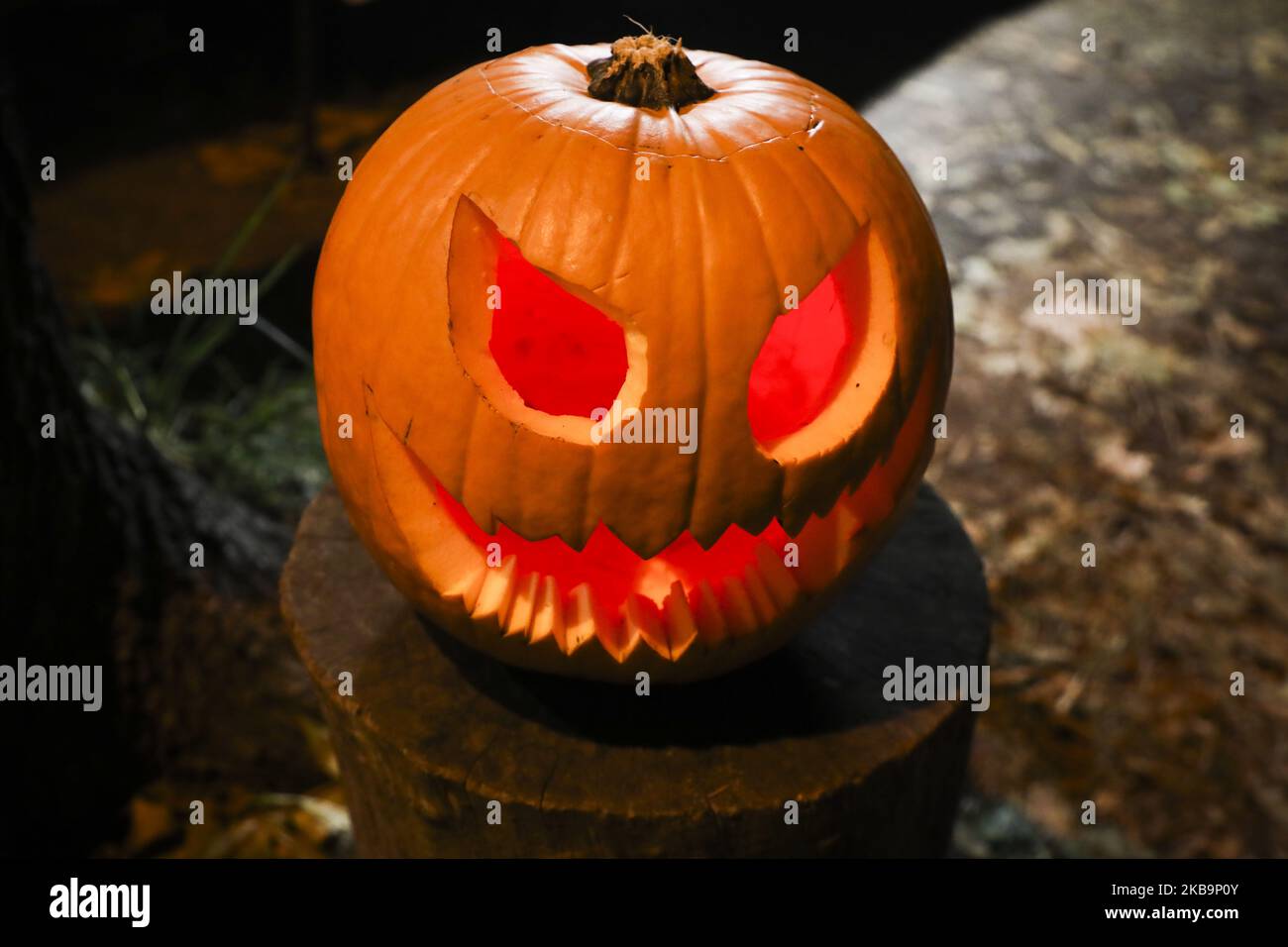 A Halloween pumpkin is seen at All Saints' Day celebration near
