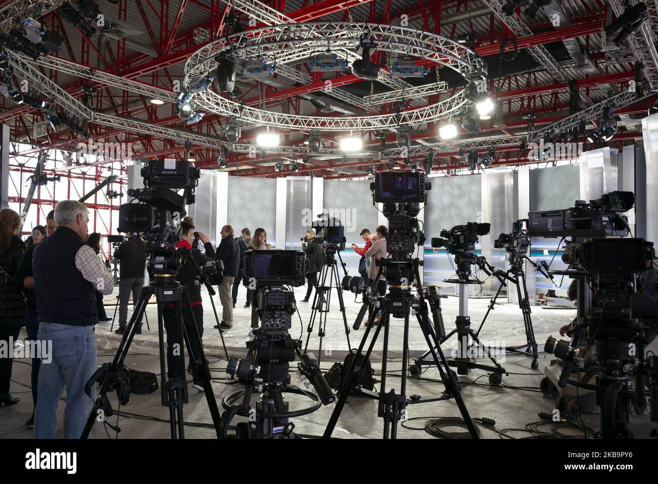 view of the set where upcoming 4 November will take place the electoral debate among the Prime Minister candidates in Casa del Campo in Madrid, Spain on 02 November 2019. Spain will held general elections on 10 November. (Photo by Oscar Gonzalez/NurPhoto) Stock Photo