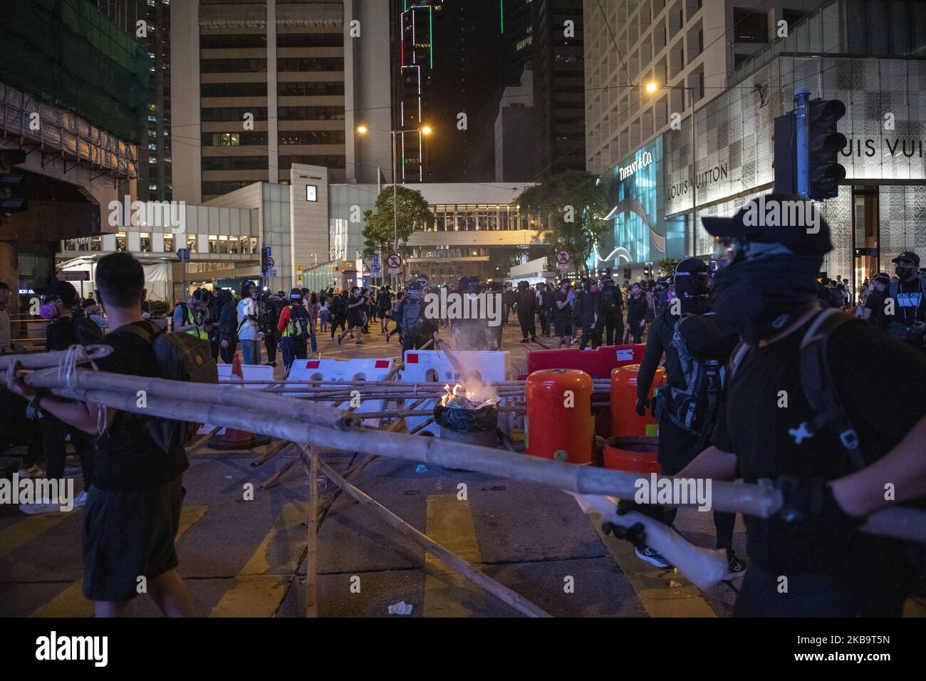 protesters are seen barricading a road in Central District in Hong Kong, China. November 3, 2019., Pro-Democracy Protesters have been taking to the streets of Hong Kong for months in protest. (Photo by Vernon Yuen/NurPhoto) Stock Photo