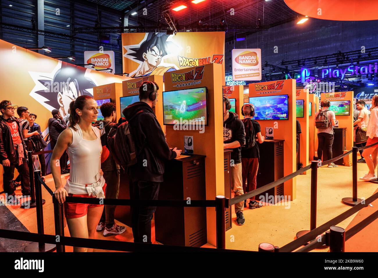 Gamers review DRAGON BALL Z software at the Porte de Versailles exhibition center during the 10th edition of Paris Games Week 2019 fair - November 01, 2019, Paris. (Photo by Daniel Pier/NurPhoto) Stock Photo