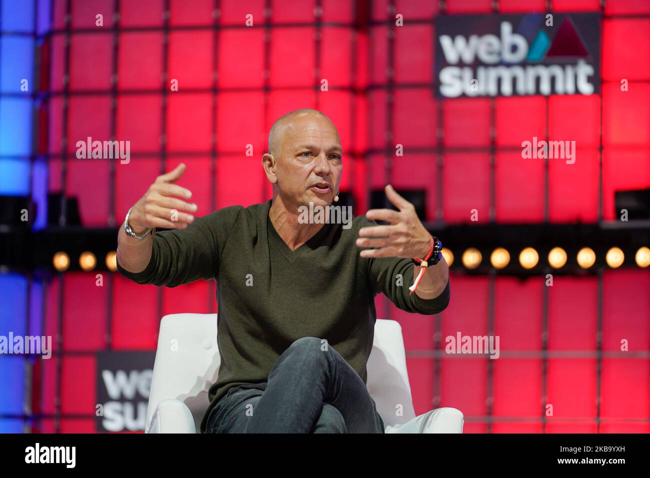 Lisbon, Portugal. 03rd Nov, 2022. Tony Fadell, Principal at Future Shape, addresses the audience during the third day of the Web Summit 2022 in Lisbon. (Photo by Bruno de Carvalho/SOPA Images/Sipa USA) Credit: Sipa USA/Alamy Live News Stock Photo
