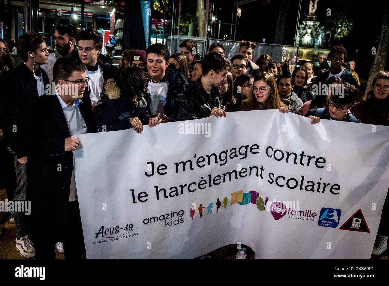 Hugo Martinez attends rally against school violence and harassment at school on the occasion of the National Day of School Harassment, in Lyon, France on 7 November 2019. (Photo by Nicolas Liponne/NurPhoto) Stock Photo