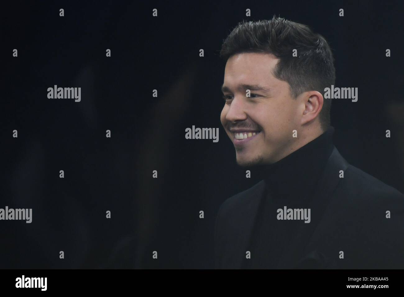 Nico Santos, a singer-songwriter, arrives for the 21st GQ Men of the Year Award at Komische Oper in Berlin. On Thursday, November 7, 2019, in Berlin, Germany. (Photo by Artur Widak/NurPhoto) Stock Photo