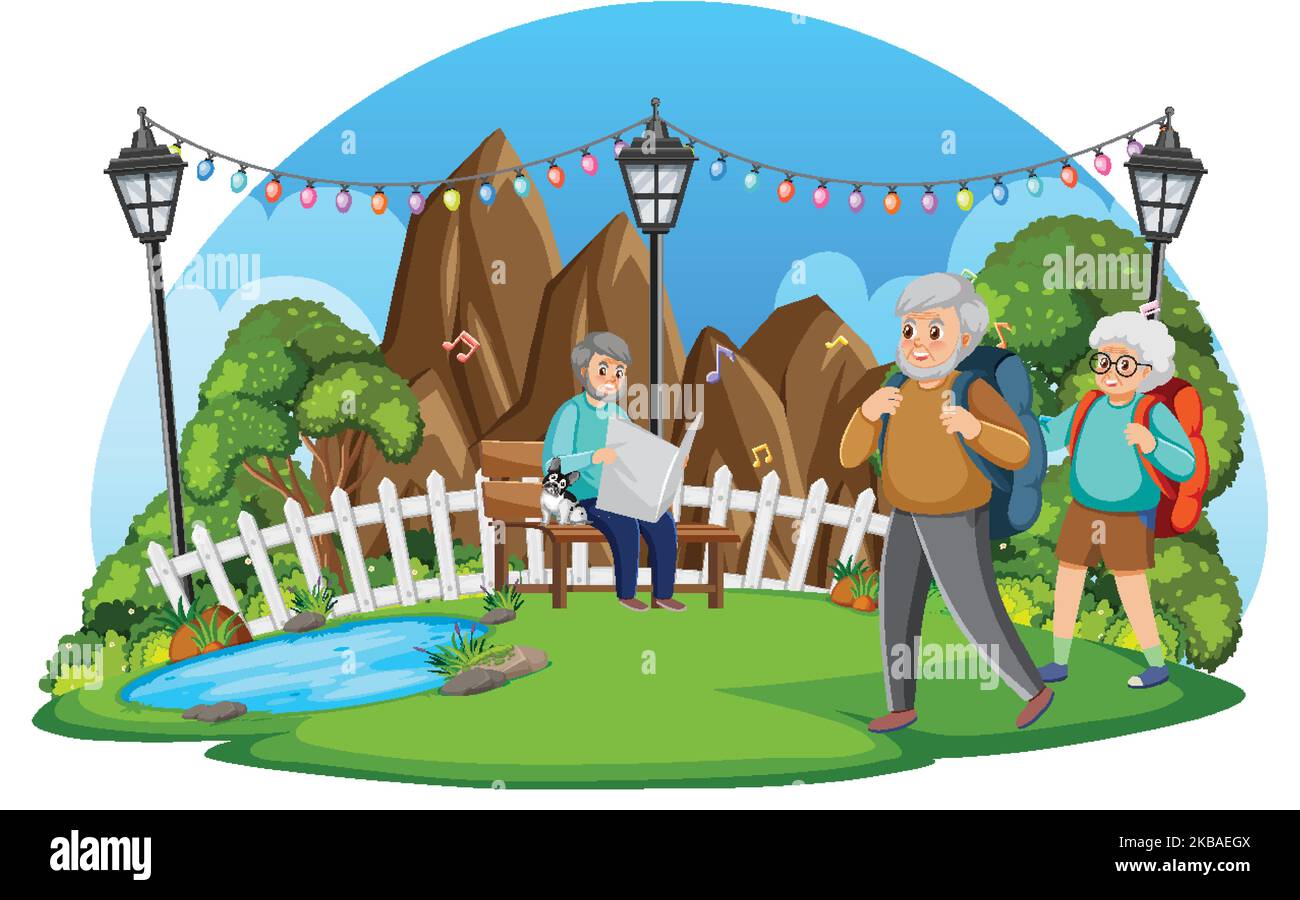 Elderly people enjoying at park illustration Stock Vector Image & Art ...