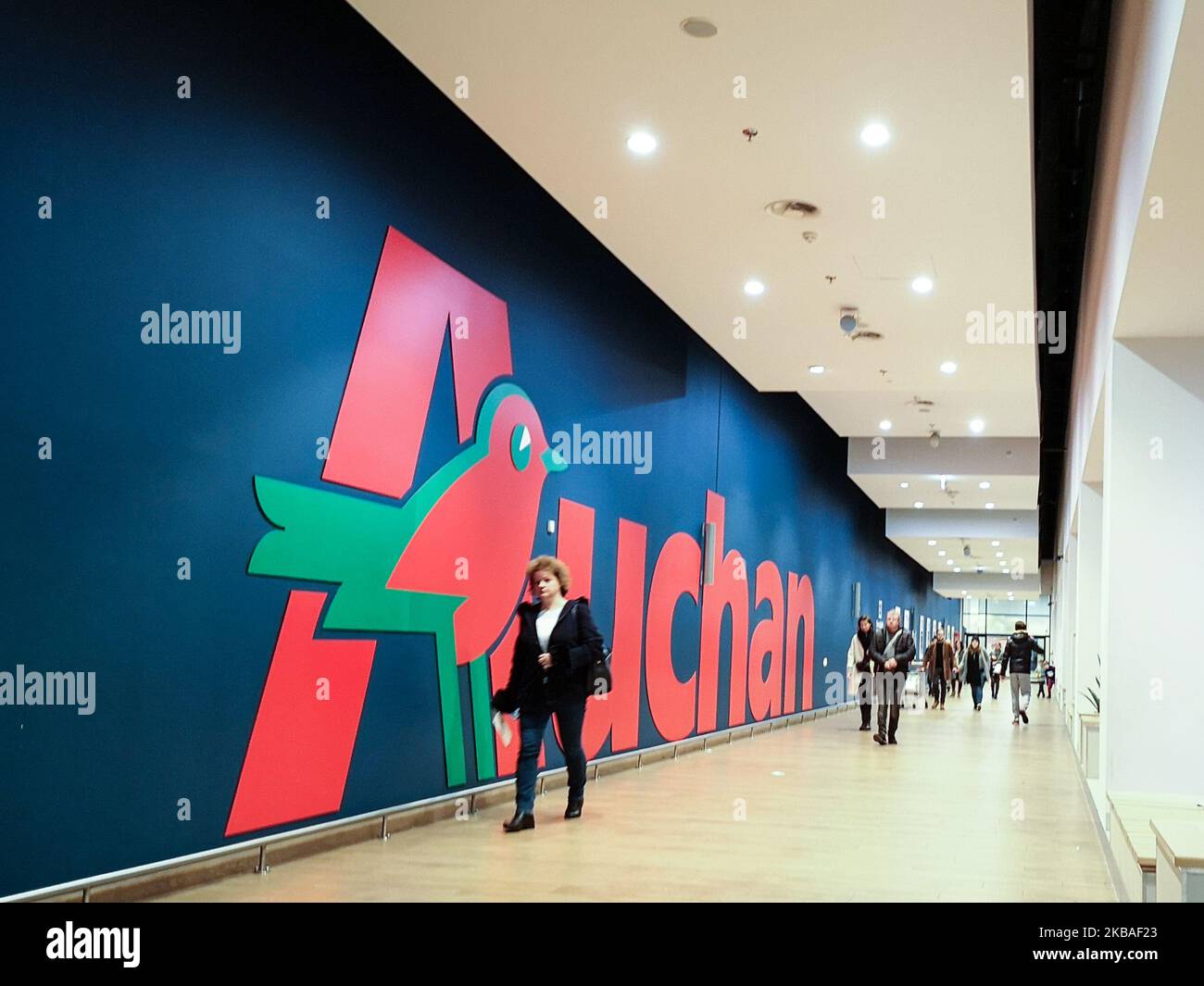 Huge Auchan shopping mall logo is seen in Riviera shopping centre in  Gdynia, Poland on 9 November 2019 (Photo by Michal Fludra/NurPhoto Stock  Photo - Alamy