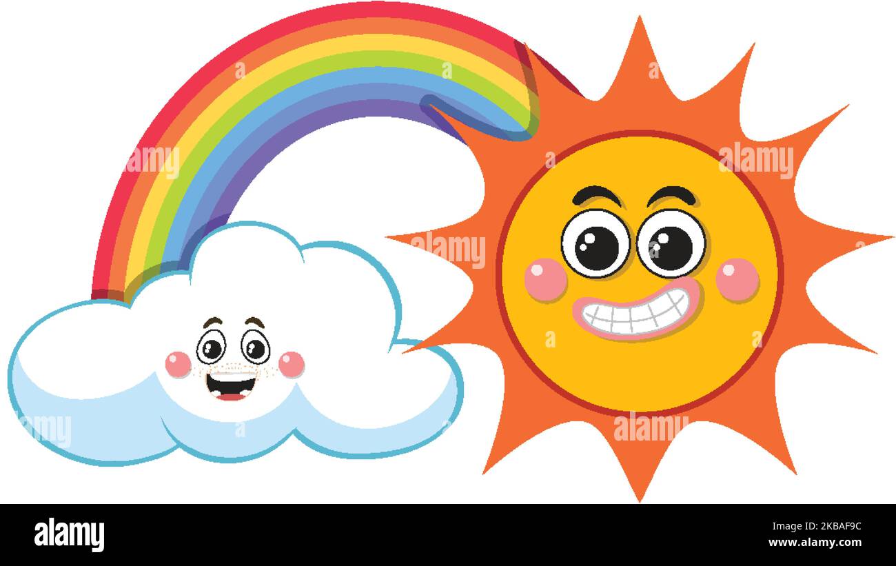 Rainbow cloud and sun with cute face illustration Stock Vector Image ...