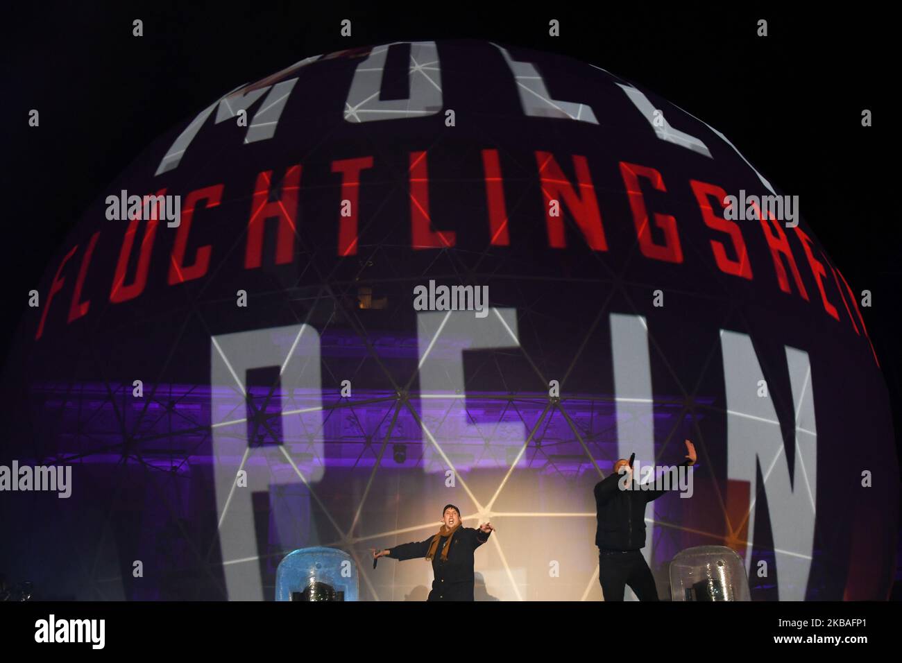 German rap duo Zugezogen Maskulin performs during the public show for ...