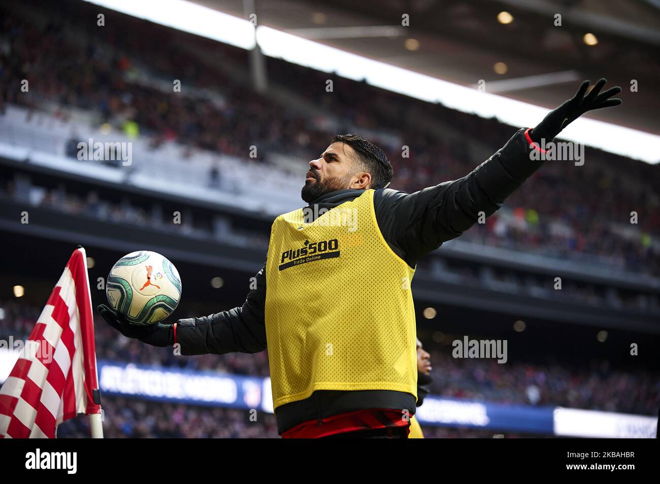 Diego Costa of Atletico Madrid protest during the Liga match between Club Atletico de Madrid and RCD Espanyol at Wanda Metropolitano on November 10, 2019 in Madrid, Spain. (Photo by Jose Breton/Pics Action/NurPhoto) Stock Photo