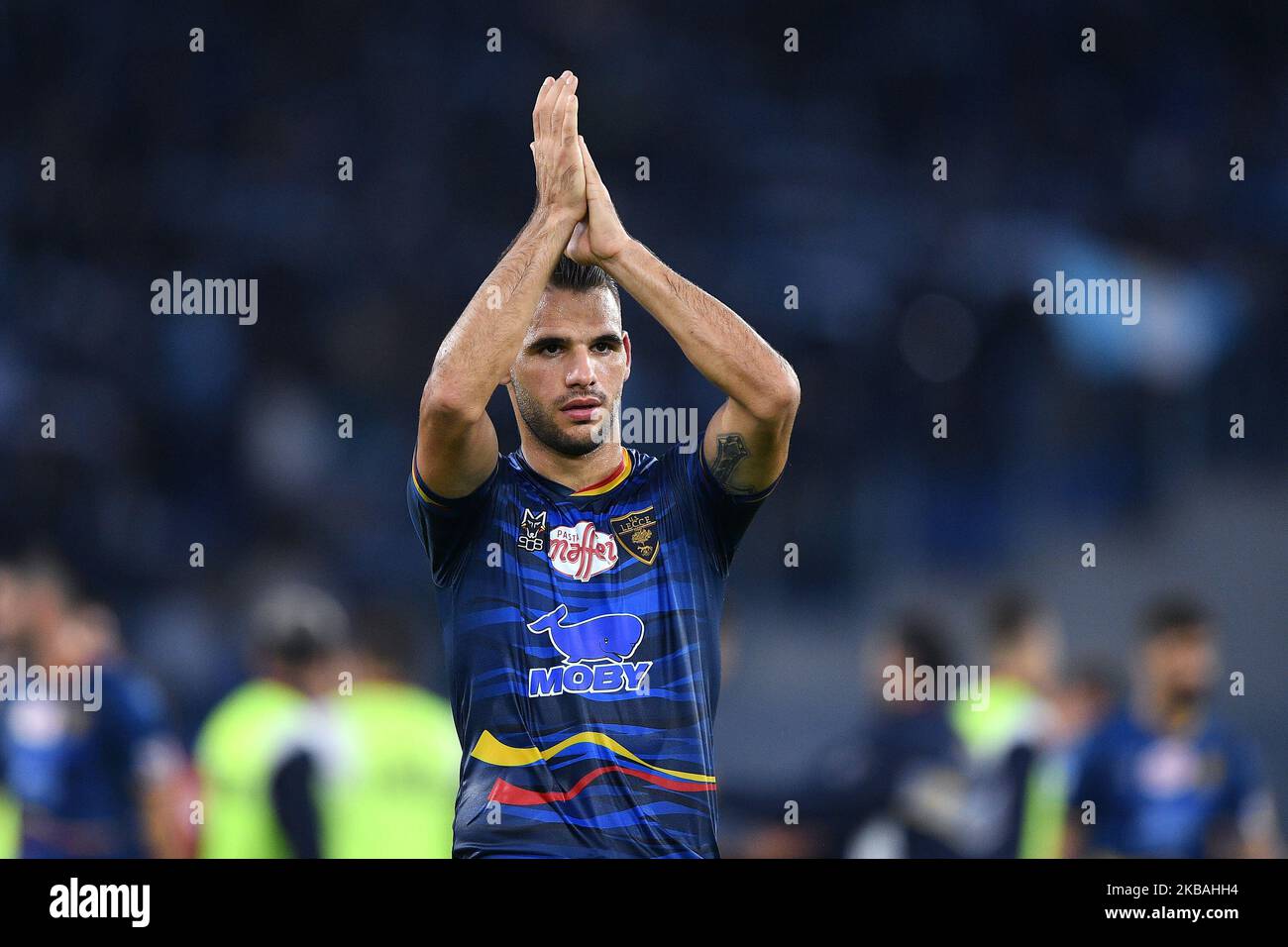 Panagiotis Tachtsidis of US Lecce greets his supporters at the end of the Serie A match between SS Lazio and US Lecce at Stadio Olimpico, Rome, Italy on 10 November 2019. (Photo by Giuseppe Maffia/NurPhoto) Stock Photo