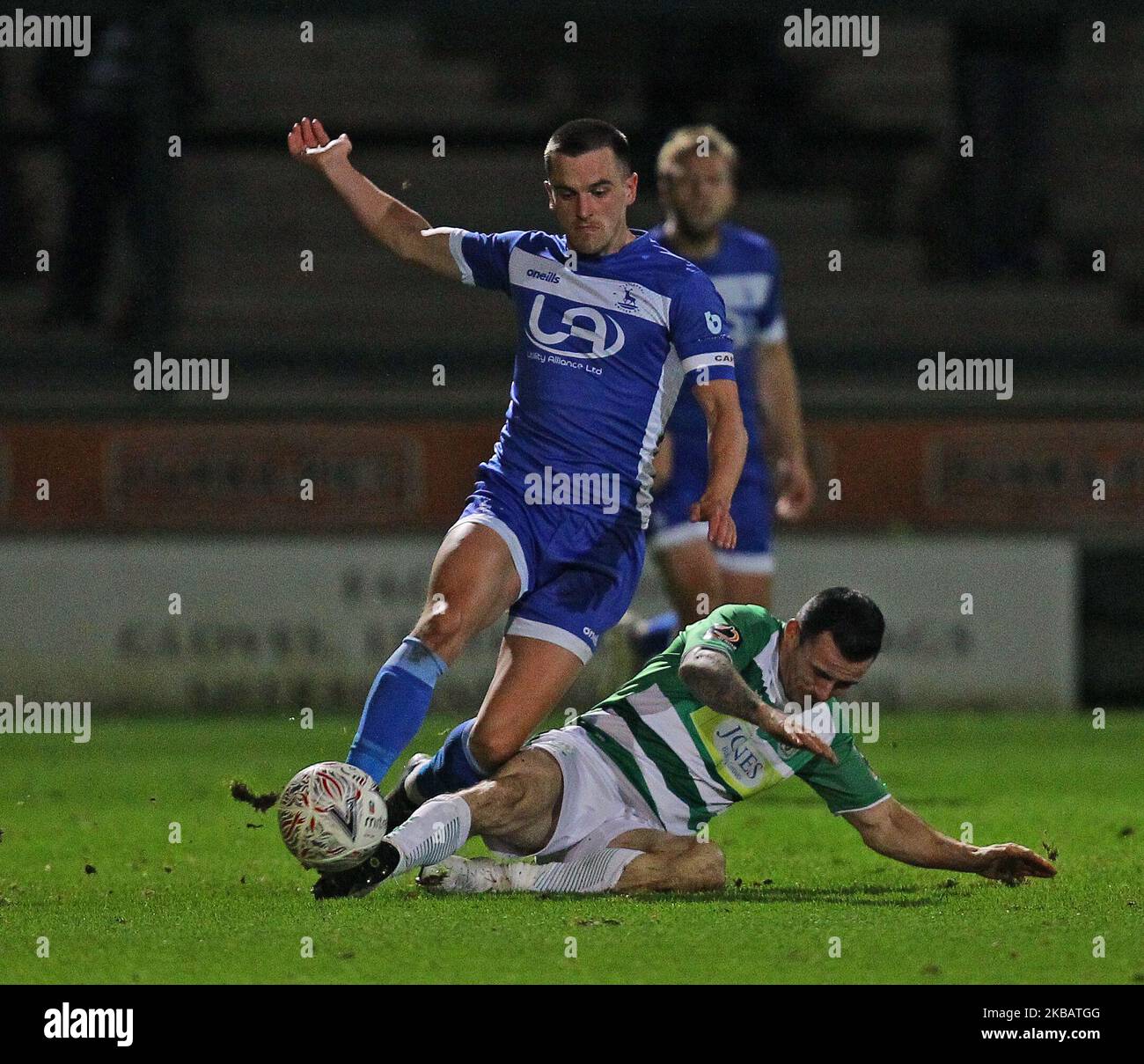 Ryan Donaldson is tackled by Chris Dagnall during the FA Cup match 