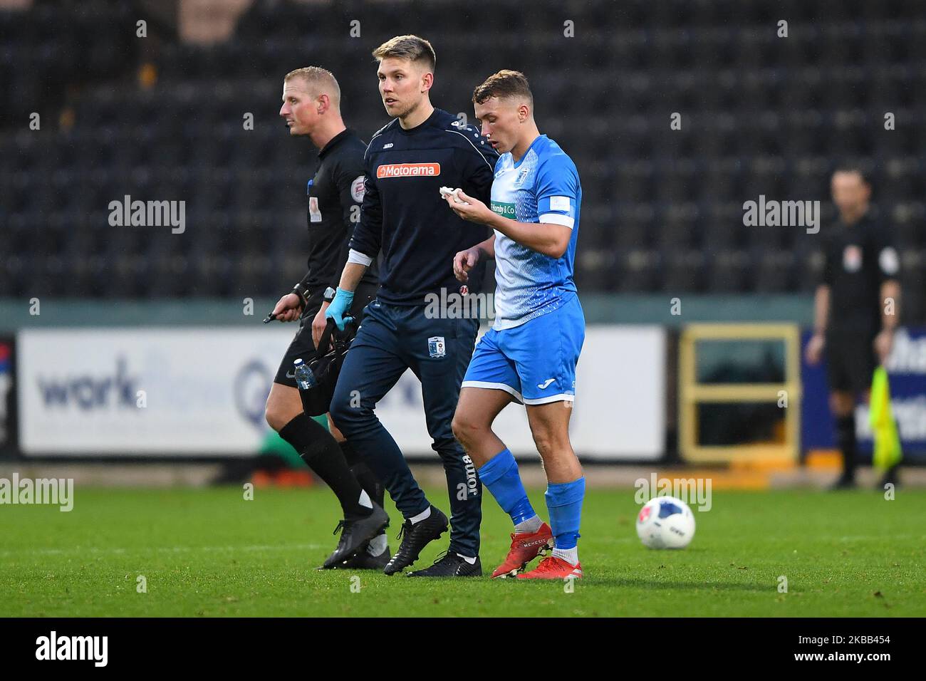 Lewis Hardcastle (10) of Barrow AFC gets medical attention during the Vanarama National League match between Notts County and Barrow at Meadow Lane, Nottingham on Saturday 16th November 2019. (Photo by Jon Hobley/ MI News/NurPhoto) Stock Photo