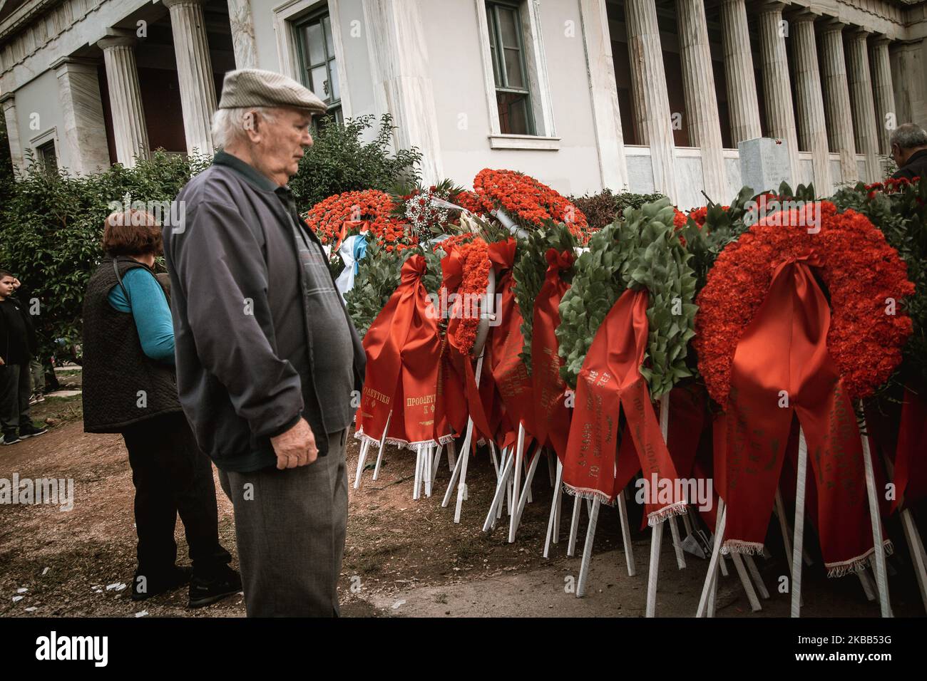 The Athens Polytechnic School celebrates the 46th anniversary from the student uprising in 1973 against the military junta on 16 November 2019 in Athens, Greece. Every year thousands of Greeks visit the polytechnic to pay tribute to the people that fought against the fascist regime. (Photo by Maria Chourdari/NurPhoto) Stock Photo