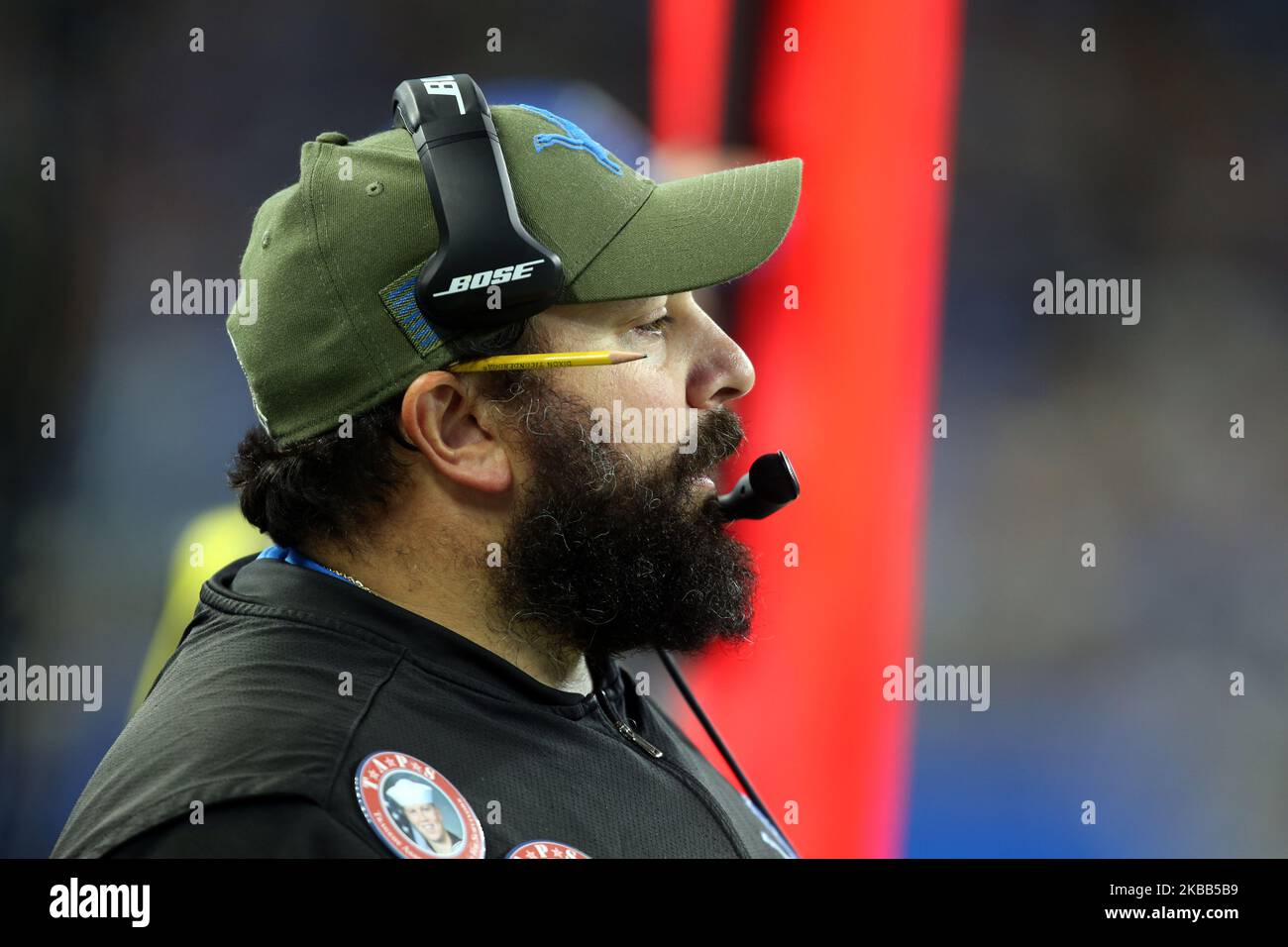 Detroit Lions head coach Matt Patricia looks on during the first half of an NFL football game against the Dallas Cowboys in Detroit, Michigan USA, on Sunday, November 17, 2019. (Photo by Amy Lemus/NurPhoto) Stock Photo