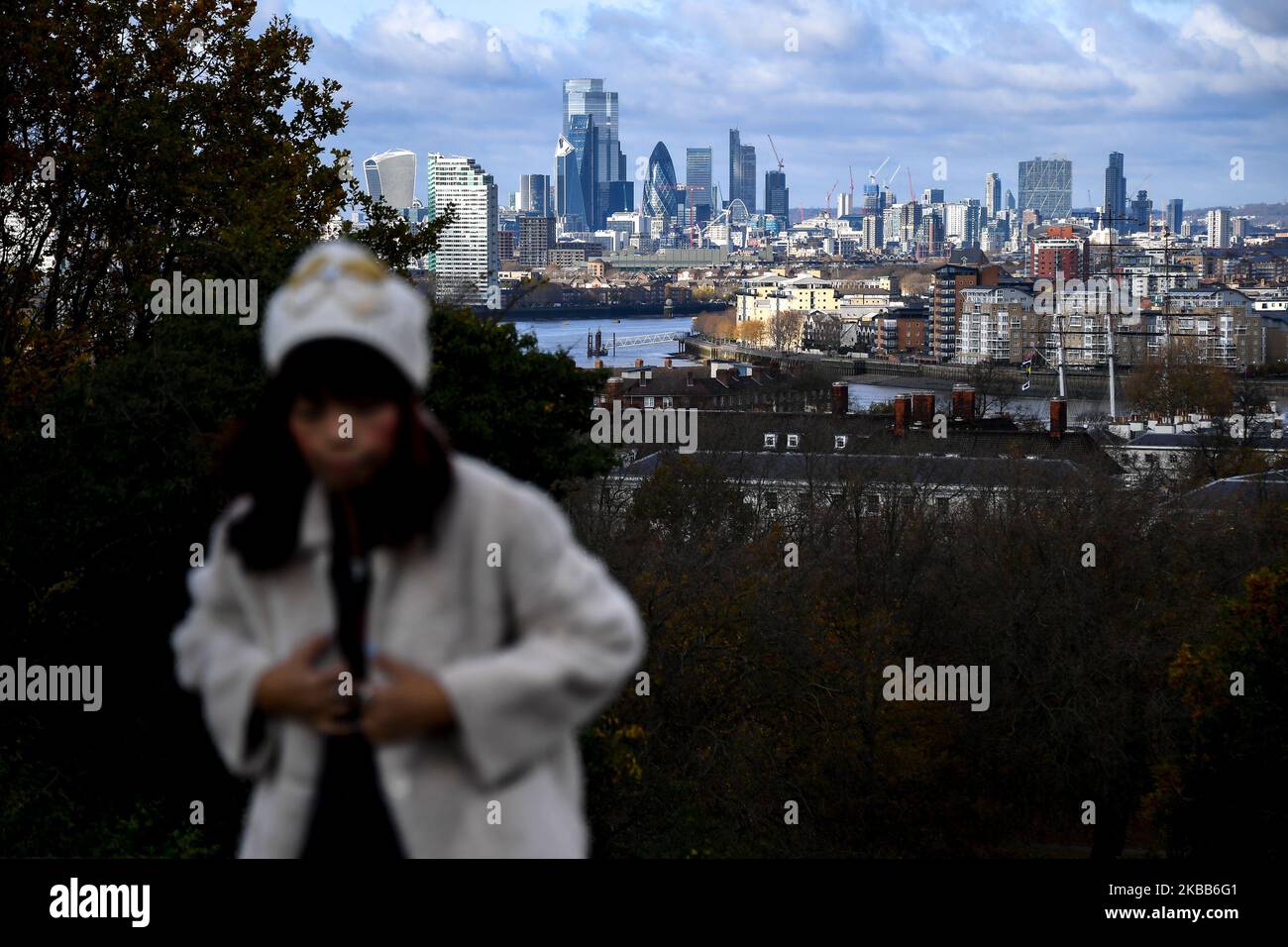 General view of the financial district’s skyline of the City of London on November 18, 2019. (Photo by Alberto Pezzali/NurPhoto) Stock Photo