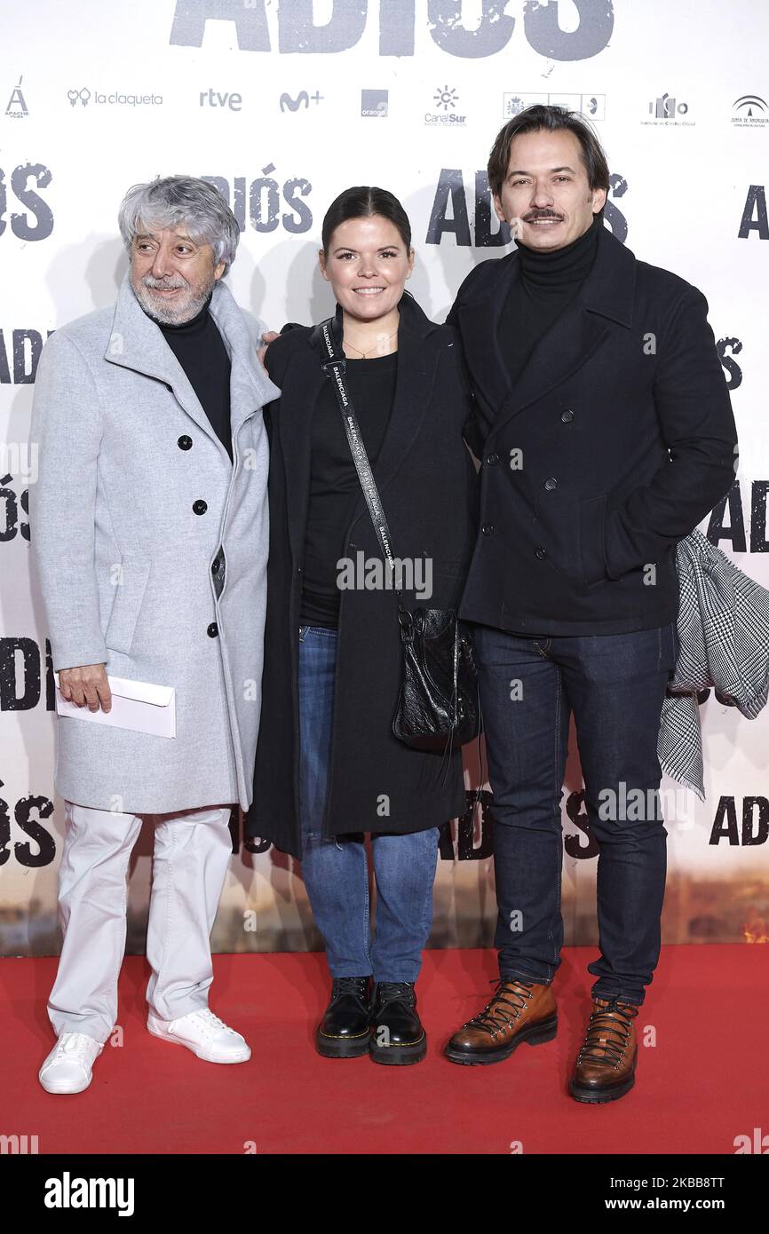 Laura Caballero, Alberto Caballero, Ricardo Arroyo attends the 'Adios' premiere at 'Capitol' cinema in Madrid, Spain on Nov 19, 2019 (Photo by Carlos Dafonte/NurPhoto) Stock Photo