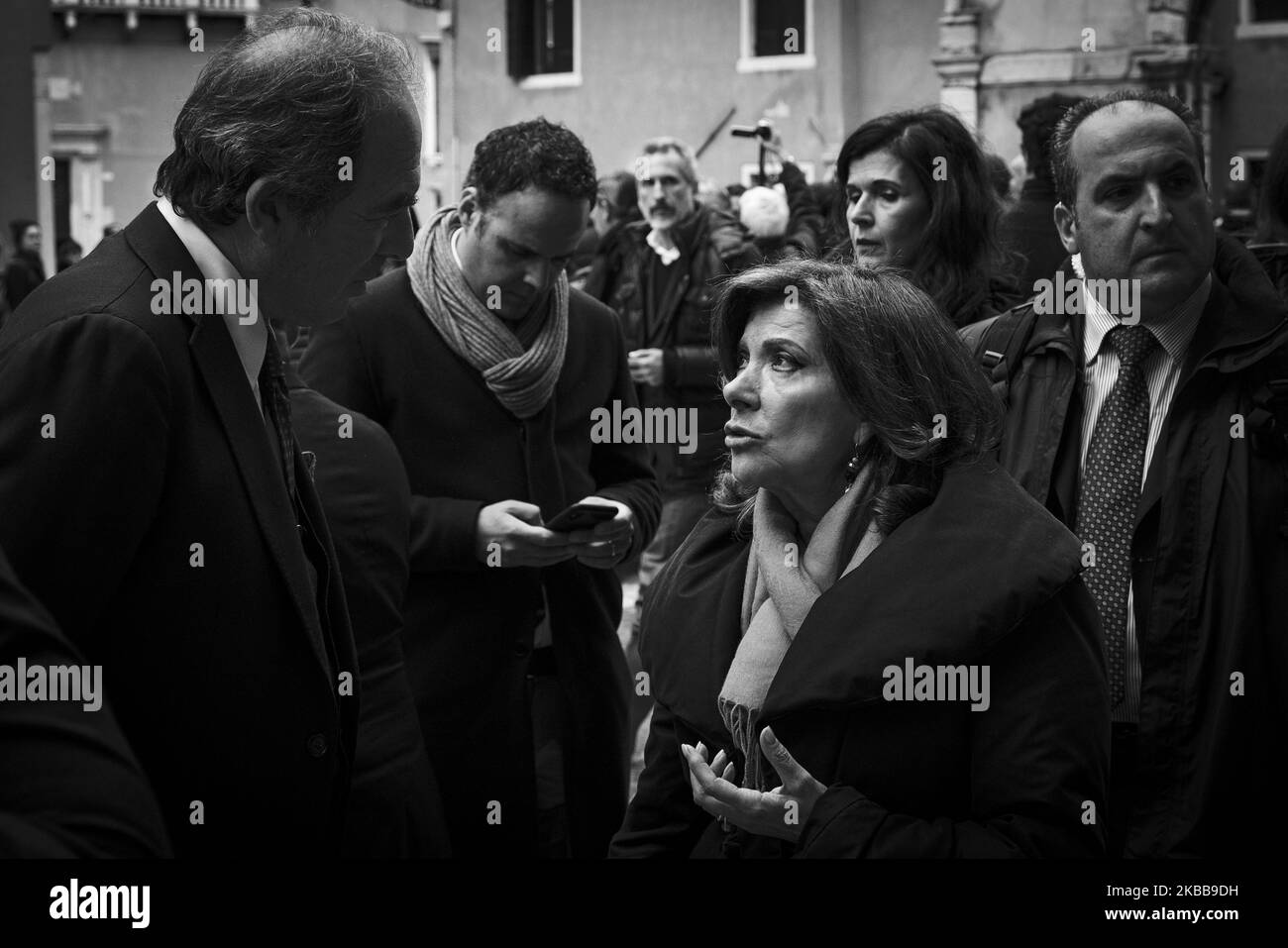 (EDITOR'S NOTE: Image was converted to black and white) The President of the Senate of the Republic Maria Elisabetta Alberti Casellati visits Venice after the flood, Venice, Italy, November 16, 2019 (Photo by Roberto Silvino/NurPhoto) Stock Photo