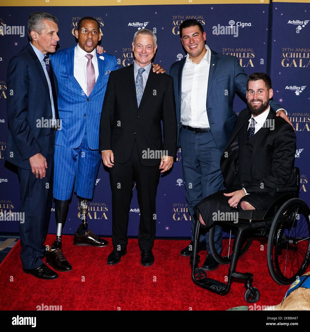 MANHATTAN, NEW YORK CITY, NEW YORK, USA - NOVEMBER 20: David Cordani, Cedric King, Gary Sinise, Matias Ferreira and Stefan LeRoy arrive at the 29th Annual Achilles Gala held at Cipriani South Street on November 20, 2019 in Manhattan, New York City, New York, United States. (Photo by William Perez/Image Press Agency/NurPhoto) Stock Photo