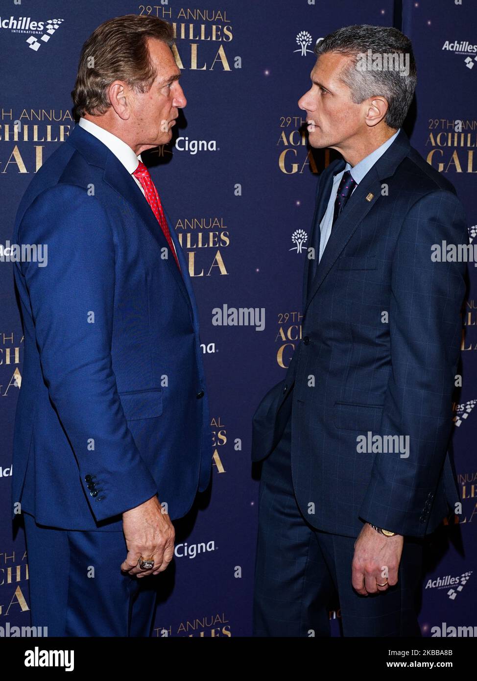 MANHATTAN, NEW YORK CITY, NEW YORK, USA - NOVEMBER 20: Joe Theismann and President and CEO of Cinga David Cordani arrive at the 29th Annual Achilles Gala held at Cipriani South Street on November 20, 2019 in Manhattan, New York City, New York, United States. (Photo by William Perez/Image Press Agency/NurPhoto) Stock Photo