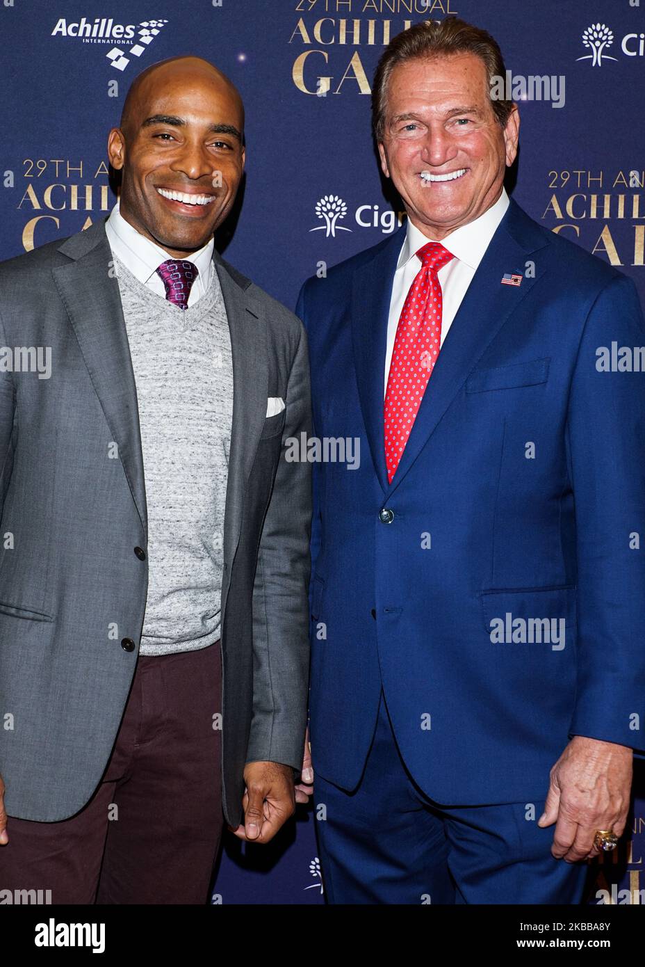 L-R) Former NFL players Joe Theismann and former NBA player Magic Johnson  attend The 29th Annual Achilles Gala at Cipriani South, New York, NY,  November 20, 2019. (Photo by Anthony Behar/Sipa USA