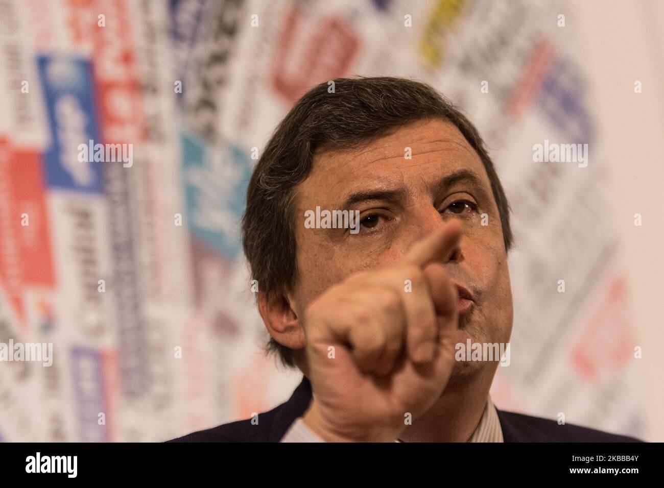 Politician and former Minister of Economic Development Carlo Calenda attends the press conference to present the new center-left political movement ''Azione'' at the foreign press, on November 21, 2019 in Rome, Italy. (Photo by Andrea Ronchini/NurPhoto) Stock Photo