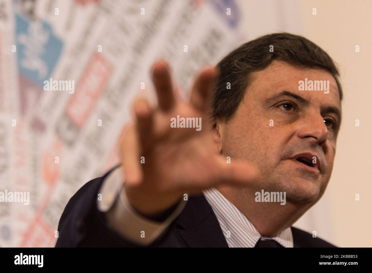 Politician and former Minister of Economic Development Carlo Calenda attends the press conference to present the new center-left political movement ''Azione'' at the foreign press, on November 21, 2019 in Rome, Italy. (Photo by Andrea Ronchini/NurPhoto) Stock Photo