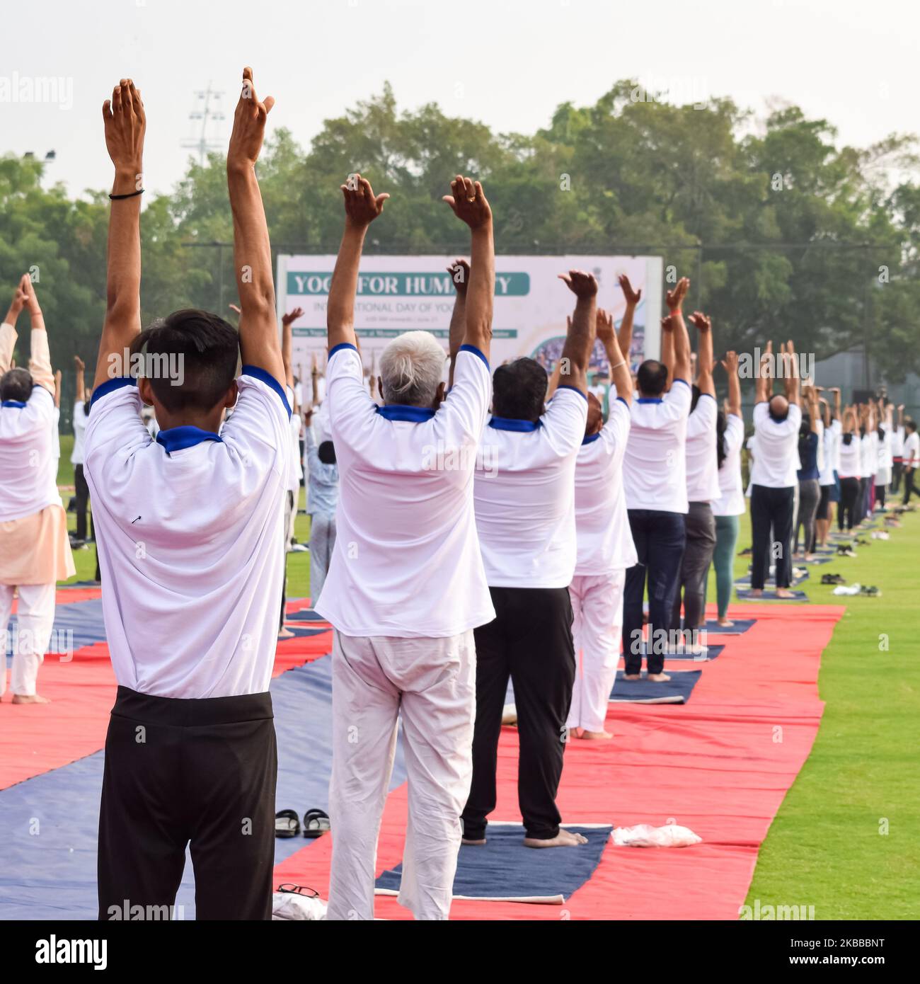 Group Yoga exercise session for people of different age groups at