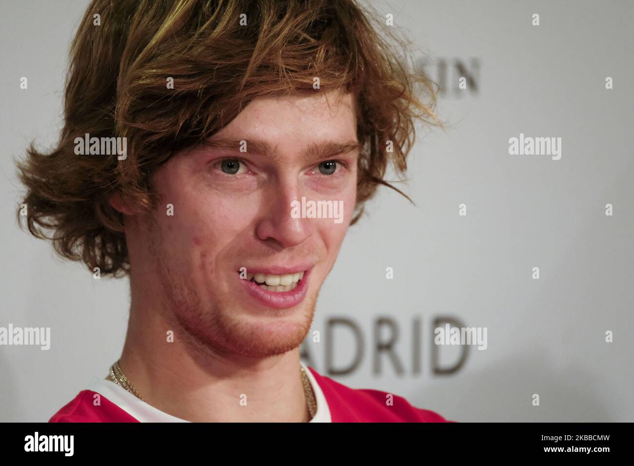Andrei Rubliov during the Press conference during Day 5 of the 2019 Davis Cup at La Caja Magica on November 22, 2019 in Madrid, Spain (Photo by Oscar Gonzalez/NurPhoto) Stock Photo