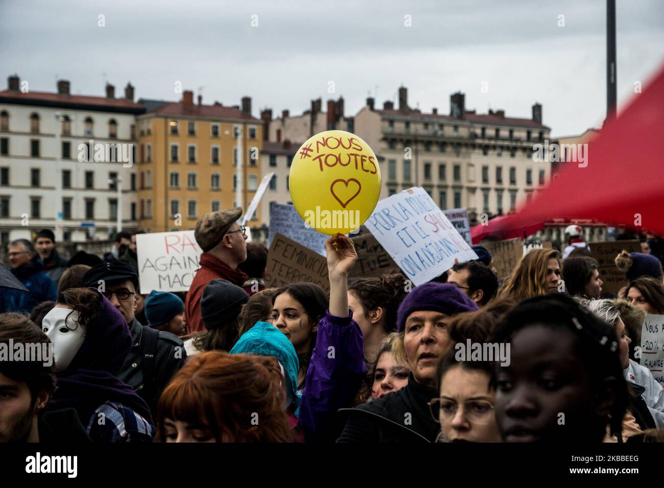Several thousand people demonstrated in the streets of Lyon, France, on 23 November 2019, as part of a national day of action against gender-based and sexual violence. (Photo by Nicolas Liponne/NurPhoto) Stock Photo