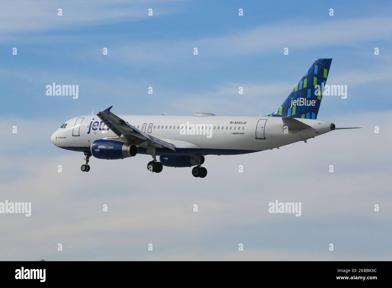 JetBlue Airways Airbus A320200 aircraft as seen on final approach