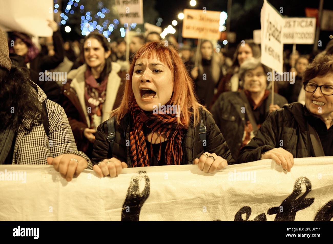Several thousand people demonstrated in the streets of Madrid, on 25th November 2019, as part of a International Day for the Elimination of Violence against Women (Photo by Juan Carlos Lucas/NurPhoto) Stock Photo