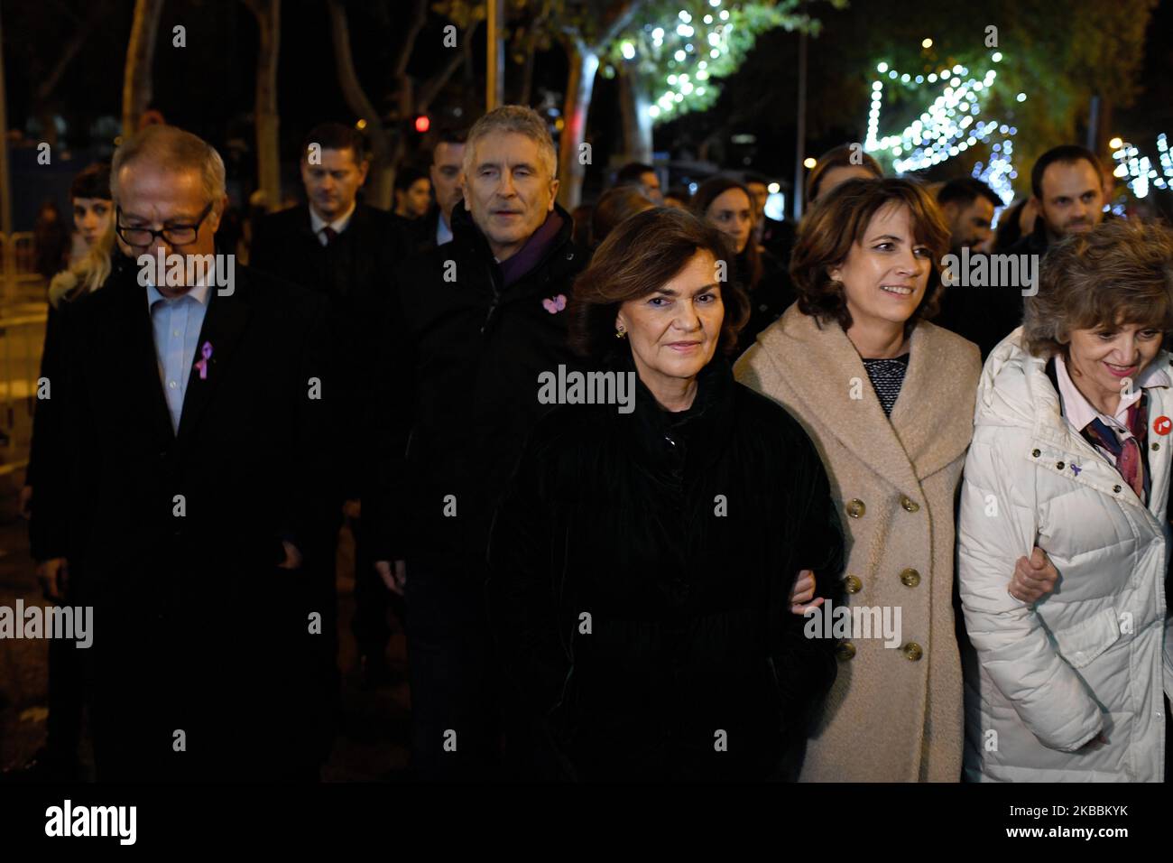 Vice-President of the Government, Carmen Calvo (C) and other members of the Executive Branch during the demonstration against gender violence that took place in Madrid, on November 25, 2019. (Photo by Juan Carlos Lucas/NurPhoto) Stock Photo