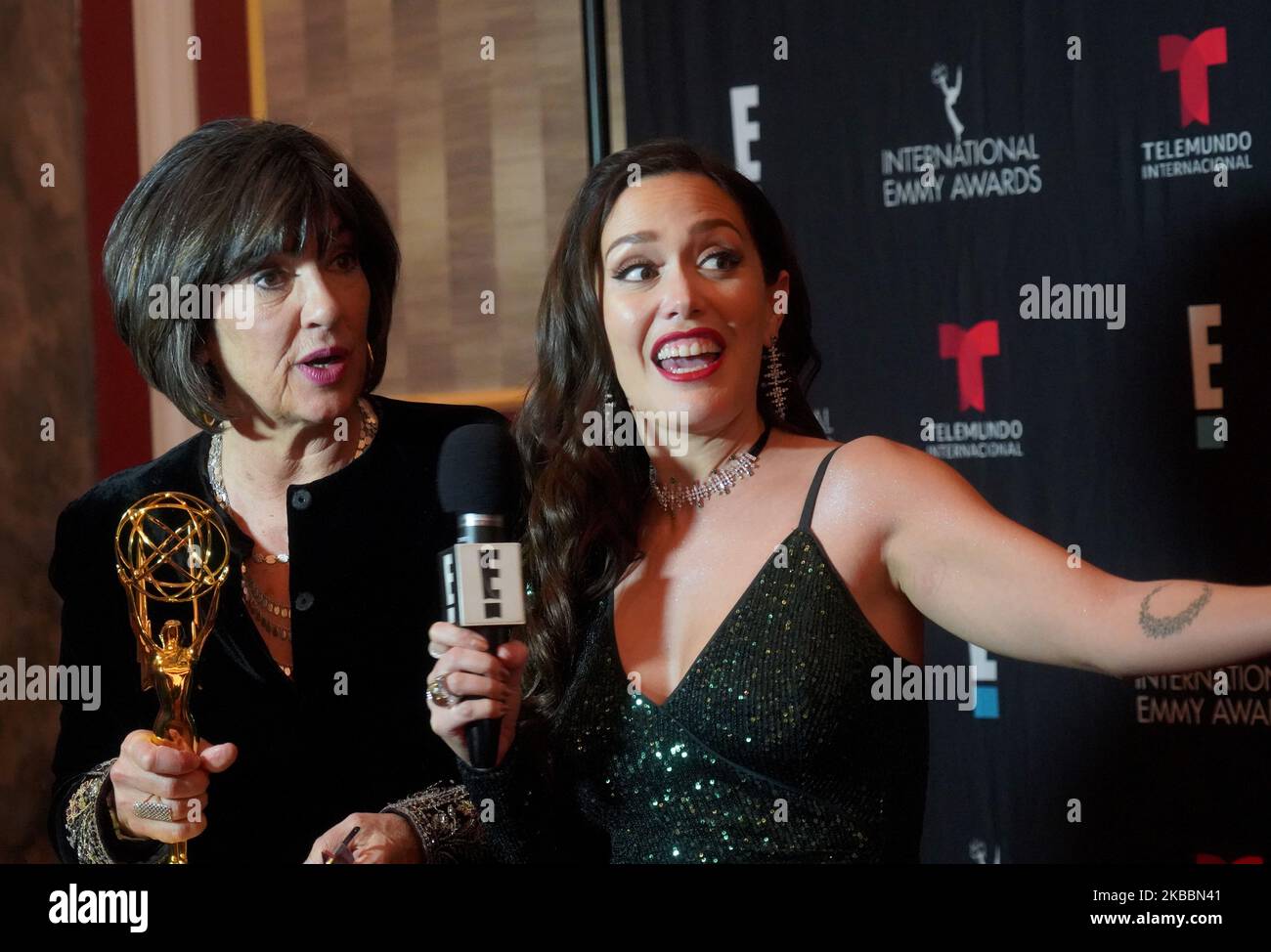 Journalist Christiane Amanpour (L) at the 47th International Emmy awards night at New York Hilton on November 25, 2019 in New York City (Photo by Selcuk Acar/NurPhoto) Stock Photo