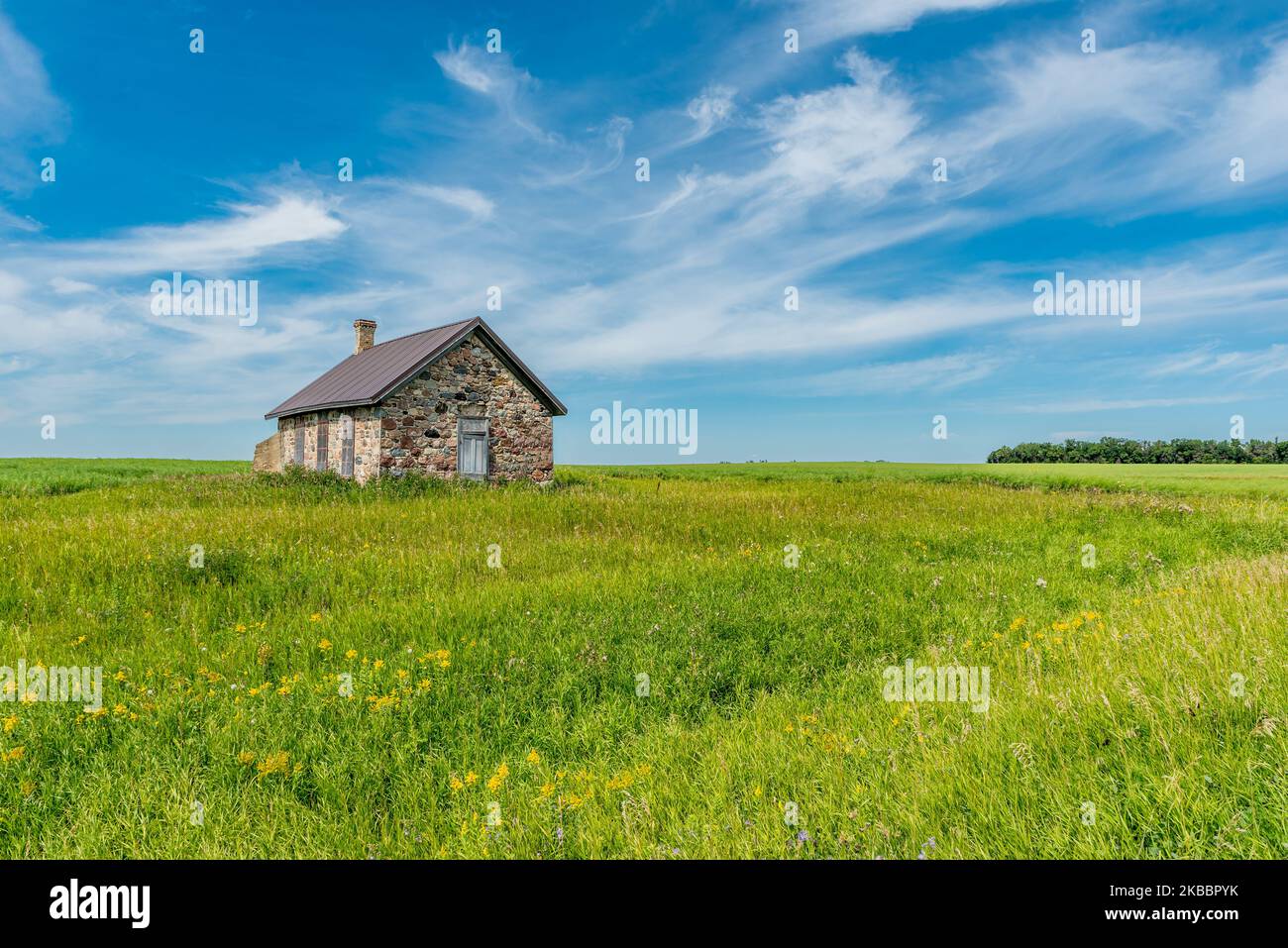 The stone walls of Foster School, built in 1897, outside SK