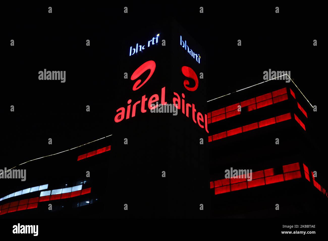 Airtel Logo is installed outside bharti Airtel Office in Gurugram Haryana India on the outskirts of New Delhi India on 28 November 2019 (Photo by Nasir Kachroo/NurPhoto) Stock Photo