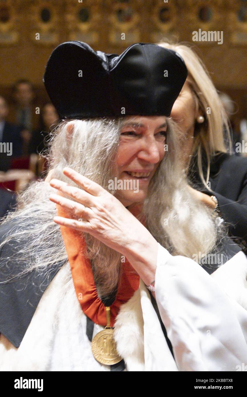 Patti Smith, the priestess of the Rock, receives an honorary master's degree in European and American Languages ??and Literature at the Aula Magna of the University of Padua, Padua, Italy, 28th Novembre 2019 (Photo by Roberto Silvino/NurPhoto) Stock Photo