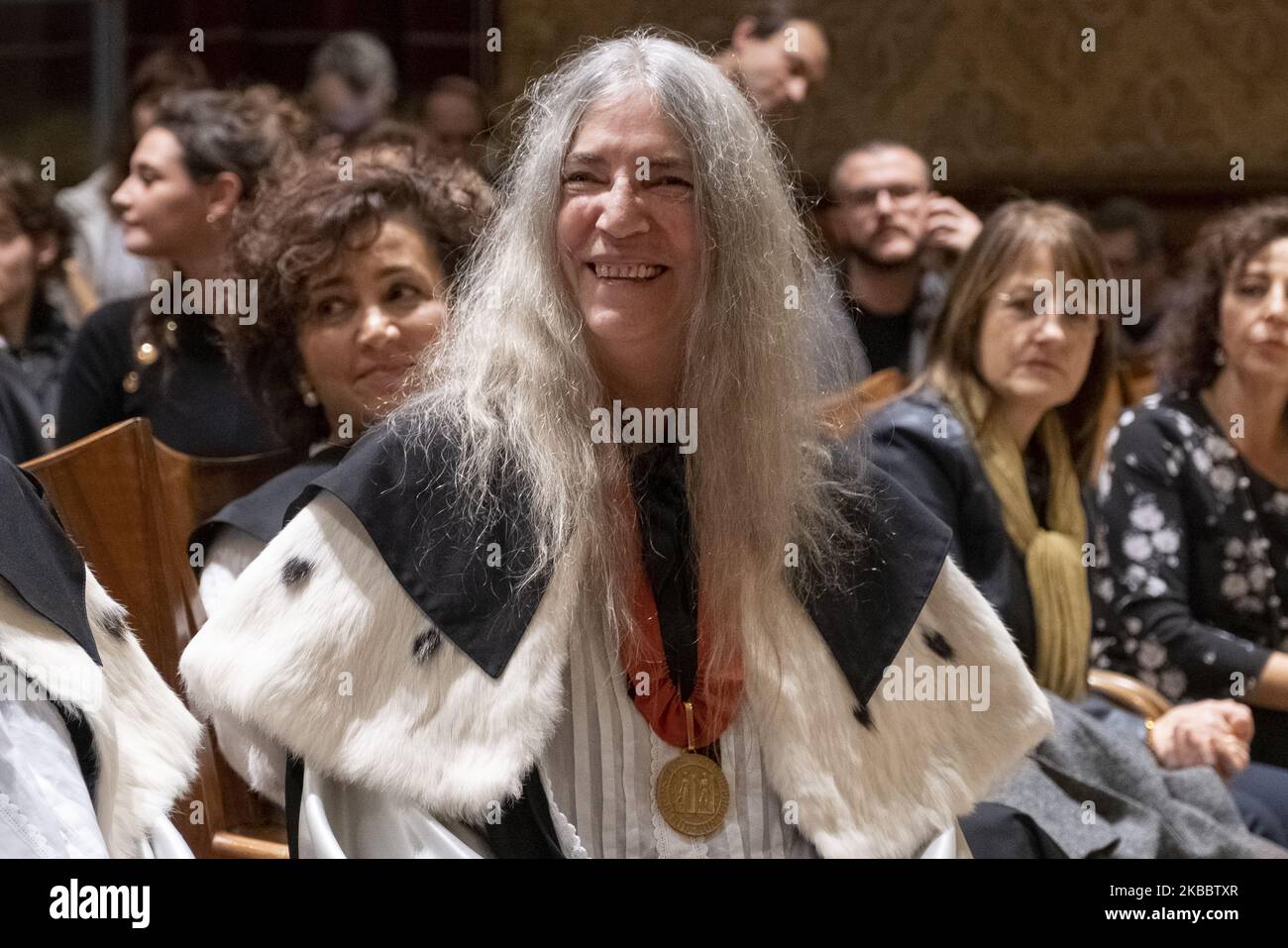 Patti Smith, the priestess of the Rock, receives an honorary master's degree in European and American Languages ??and Literature at the Aula Magna of the University of Padua, Padua, Italy, 28th Novembre 2019 (Photo by Roberto Silvino/NurPhoto) Stock Photo