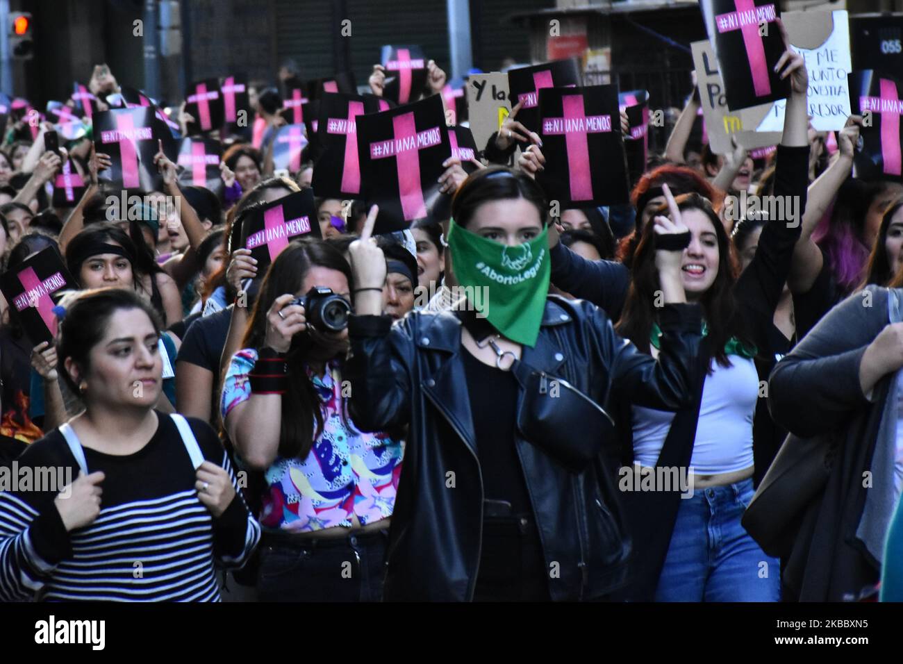 Hundreds of demonstrators take part during a protest against femicide and violence as part of International Day for the Elimination of Violence, in Mexico City, on November 29, 2019. (Photo by Eyepix/NurPhoto) Stock Photo