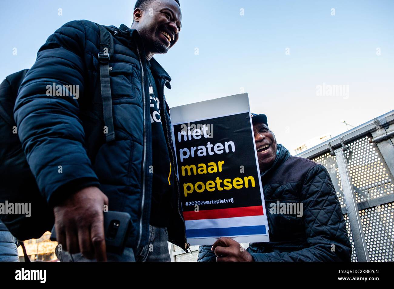 Jerry King Luther Afriyie, the leader of the KOZP movement is arriving before the rally Anti Black Piet started in Eindhoven, on November 30th, 2019. (Photo by Romy Arroyo Fernandez/NurPhoto) Stock Photo