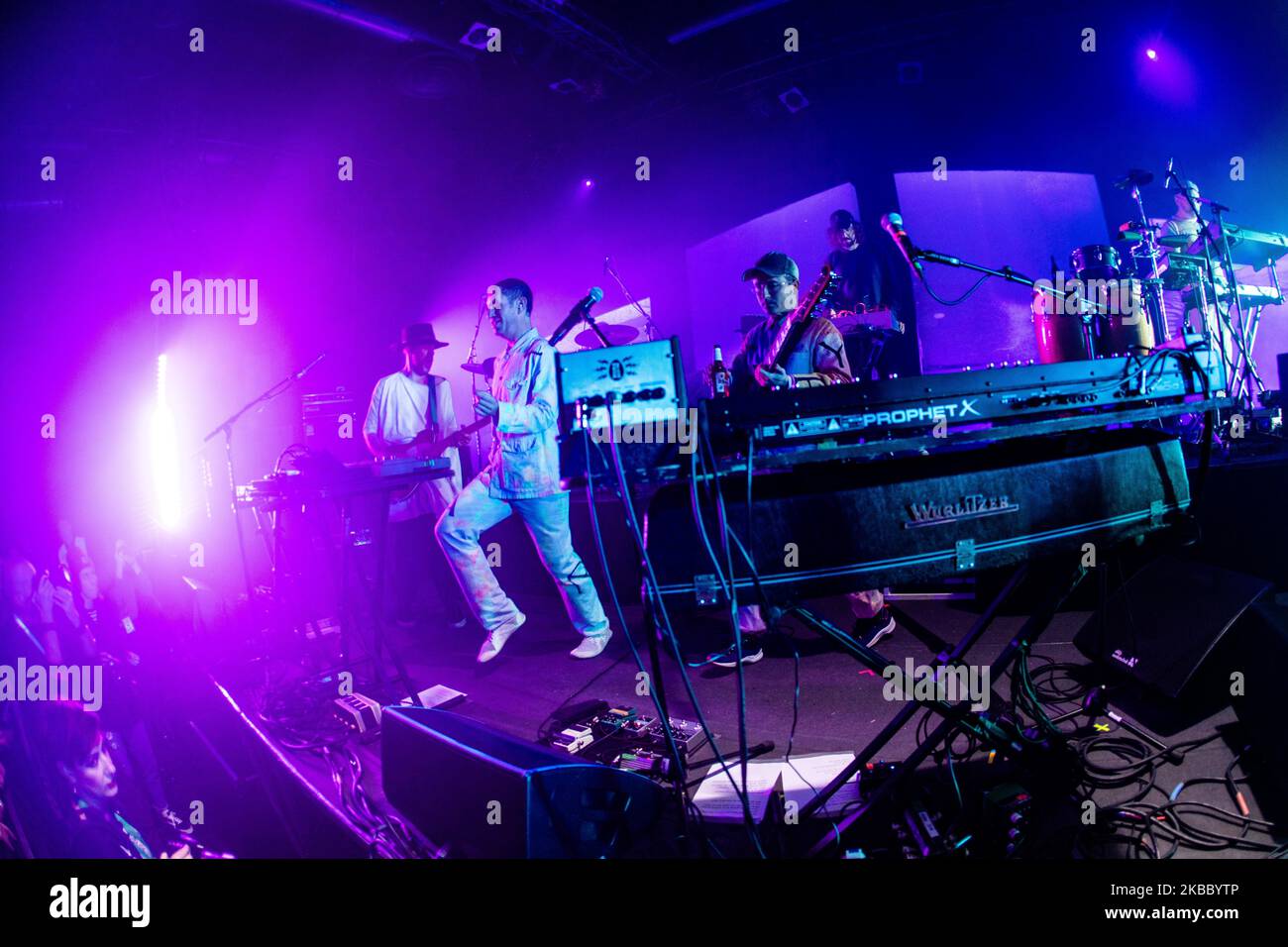 Alexis Taylor of English synth-pop band Hot chip performs at Alcatraz in Milano, Italy, on November 30 2019. The group consists of multi-instrumentalists Alexis Taylor, and Felix Martin. They are occasionally supplemented by Rob Smoughton and Sarah Jones for live performances and studio recordings. The group primarily produces music in the synth-pop and alternative dance genres, drawing influences from house and disco. (Photo by Mairo Cinquetti/NurPhoto) Stock Photo