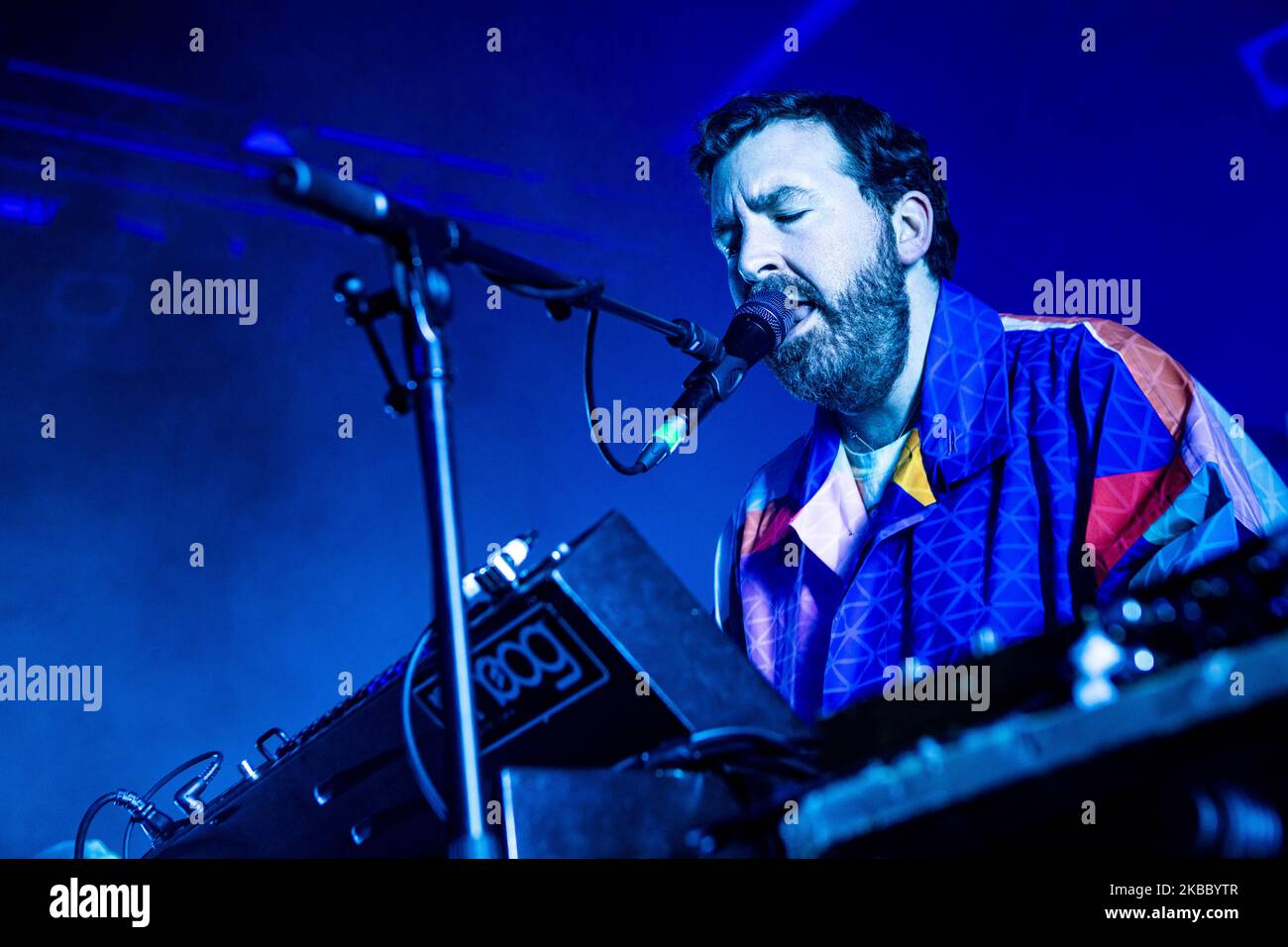 Joe Goddard of English synth-pop band Hot chip performs at Alcatraz in Milano, Italy, on November 30 2019. The group consists of multi-instrumentalists Alexis Taylor, and Felix Martin. They are occasionally supplemented by Rob Smoughton and Sarah Jones for live performances and studio recordings. The group primarily produces music in the synth-pop and alternative dance genres, drawing influences from house and disco. (Photo by Mairo Cinquetti/NurPhoto) Stock Photo