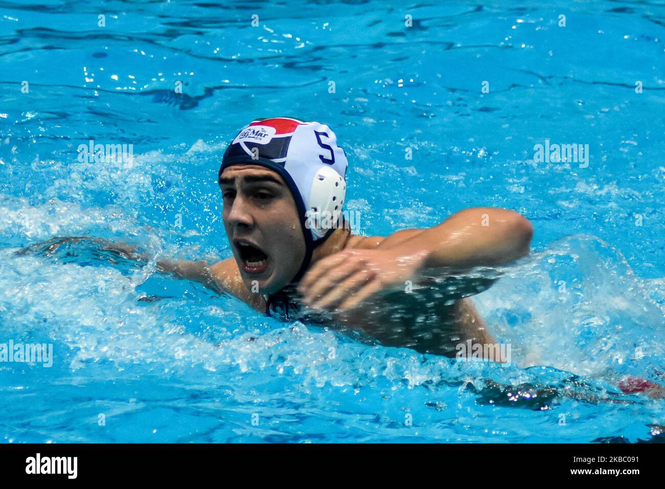Davide Occhione during the match of A1 series men water polo championship between Telimar Palermo and SS Lazio Nuoto at municipal Olympic pool on November 30, 2019 in Palermo, Italy. (Photo by Francesco Militello Mirto/NurPhoto) Stock Photo