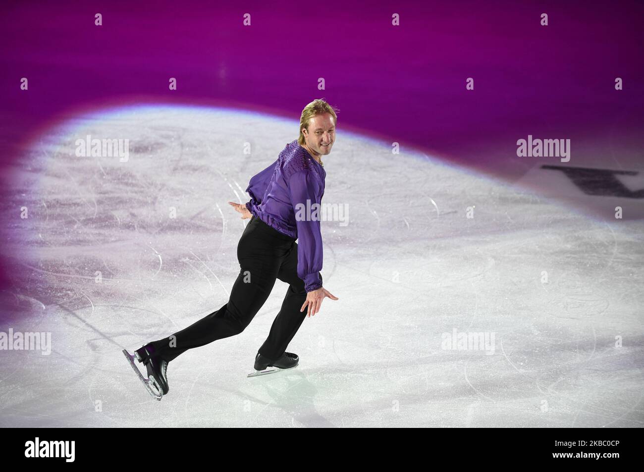 Russian skater Evgini Plushenko skating during the Golden Skate Gala, an annual event that brings together the best skaters in the world in an evening of absolute show that this year was held on November 30, 2019 at the Allianz Cloud in Milan, Italy. (Photo by Andrea Diodato/NurPhoto) Stock Photo