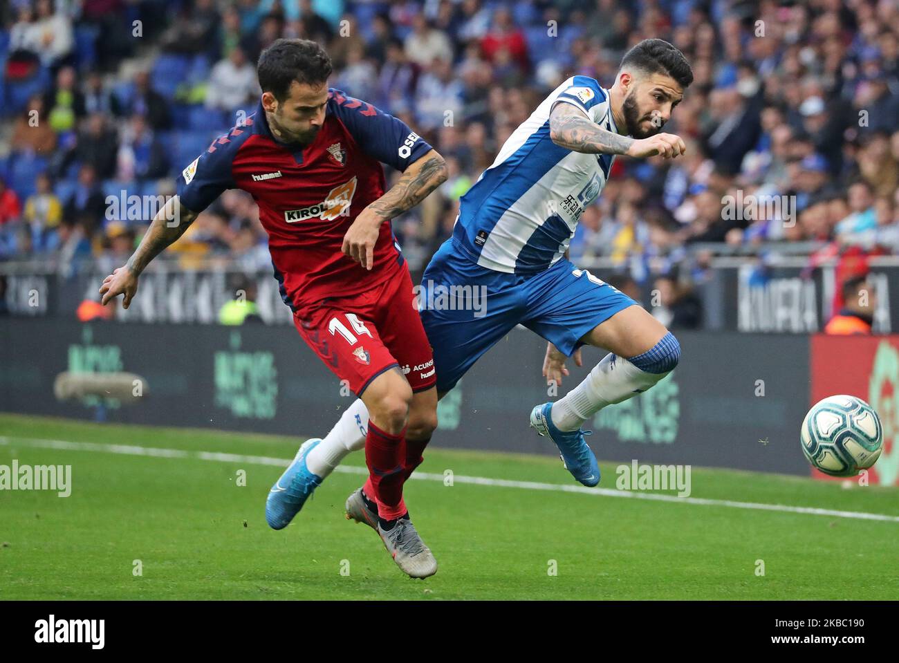 Ruben Garcia and Pipa during the match between RCD Espanyol and Club Atletico Osasuna, corresponding to the week 15 of the Liga Santander, on 01rst December 2019, in Barcelona, Spain. (Photo by Joan Valls/Urbanandsport /NurPhoto) Stock Photo