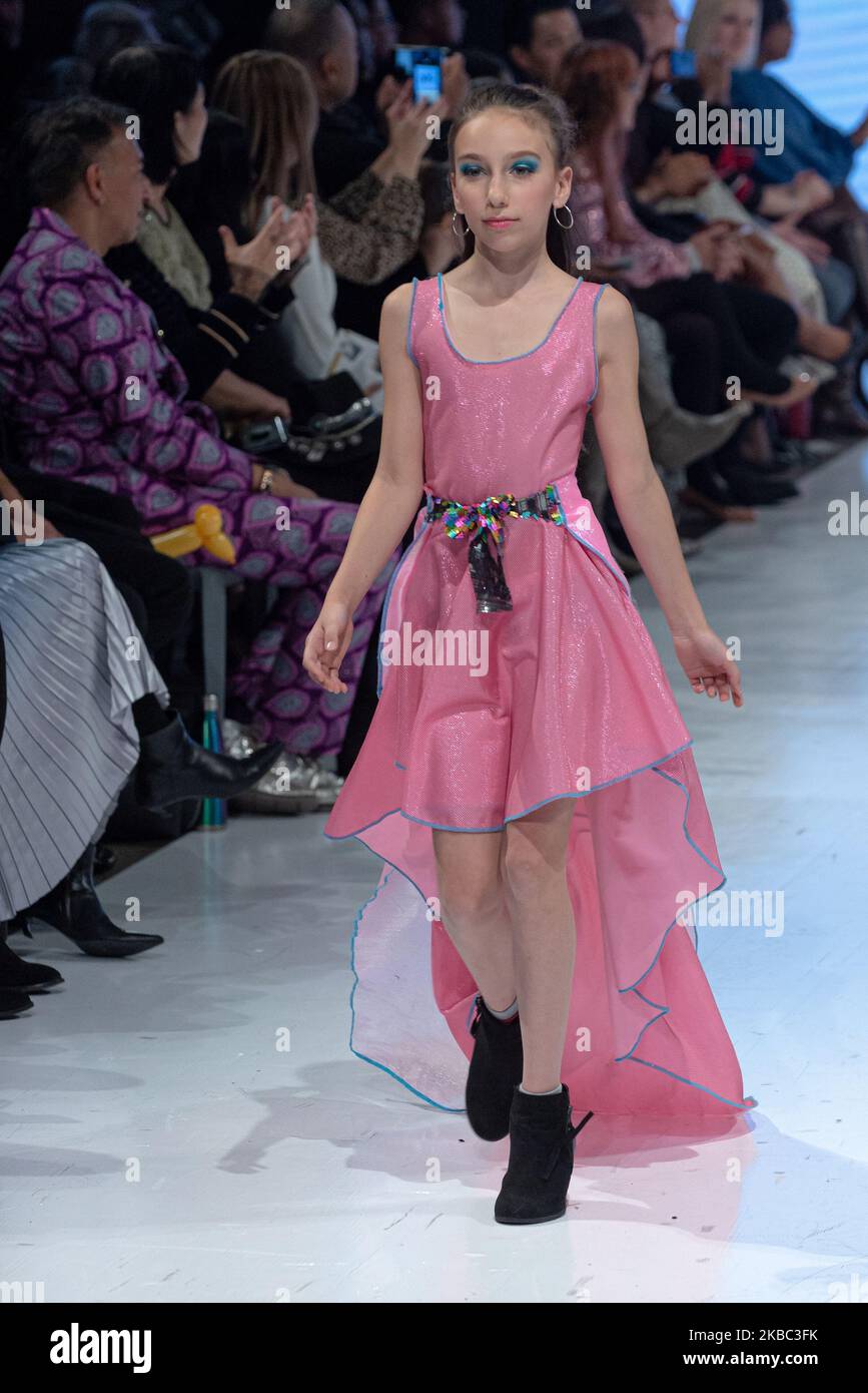A model walks the runway at the Young Socialites collection for Spring and  Summer 2020 during the third annual Toronto Kids Fashion Week fashion show  on November 30, 2019 in Toronto, Canada (