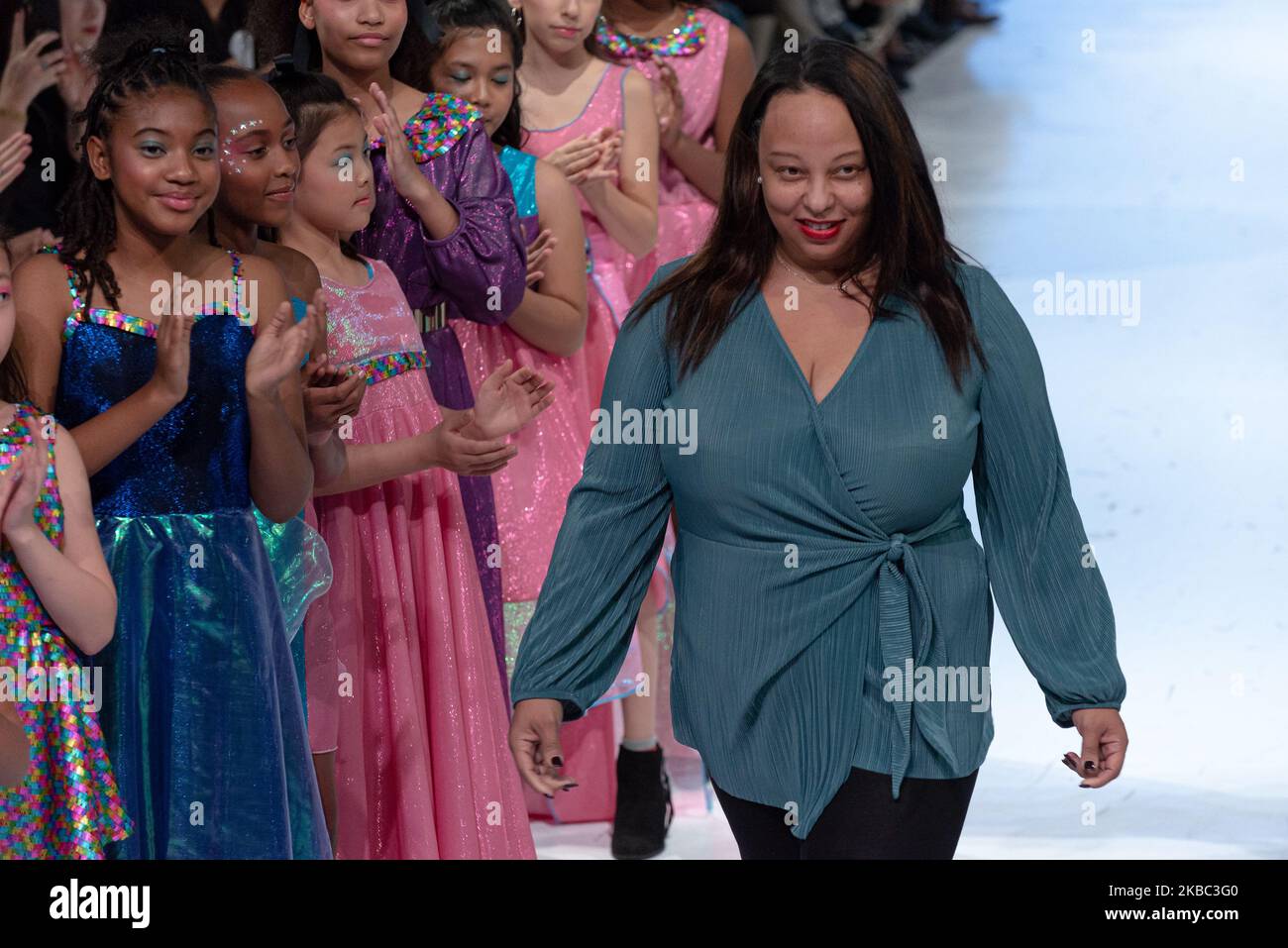 Designer after the runway of the Young Socialites collection for Spring and Summer 2020 during the third annual Toronto Kids Fashion Week fashion show on November 30, 2019 in Toronto, Canada (Photo by Anatoliy Cherkasov/NurPhoto) Stock Photo