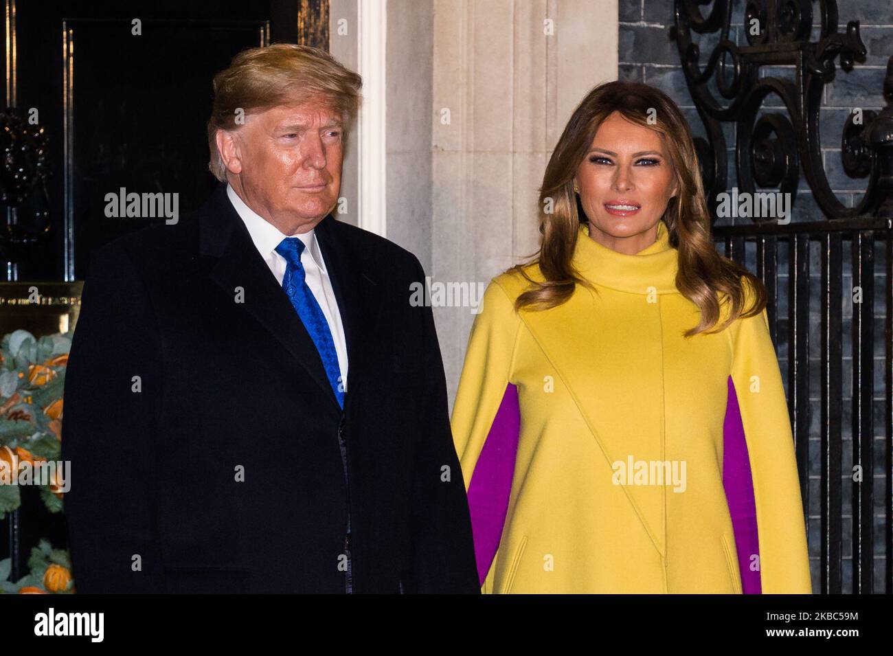 US President Donald Trump and First Lady Melania Trump arrive at 10 Downing Street to attend a reception for NATO leaders hosted by British Prime Minister Boris Johnson on 03 December, 2019 in London, England, ahead of the main summit tomorrow held to commemorate the 70th anniversary of NATO. (Photo by WIktor Szymanowicz/NurPhoto) Stock Photo