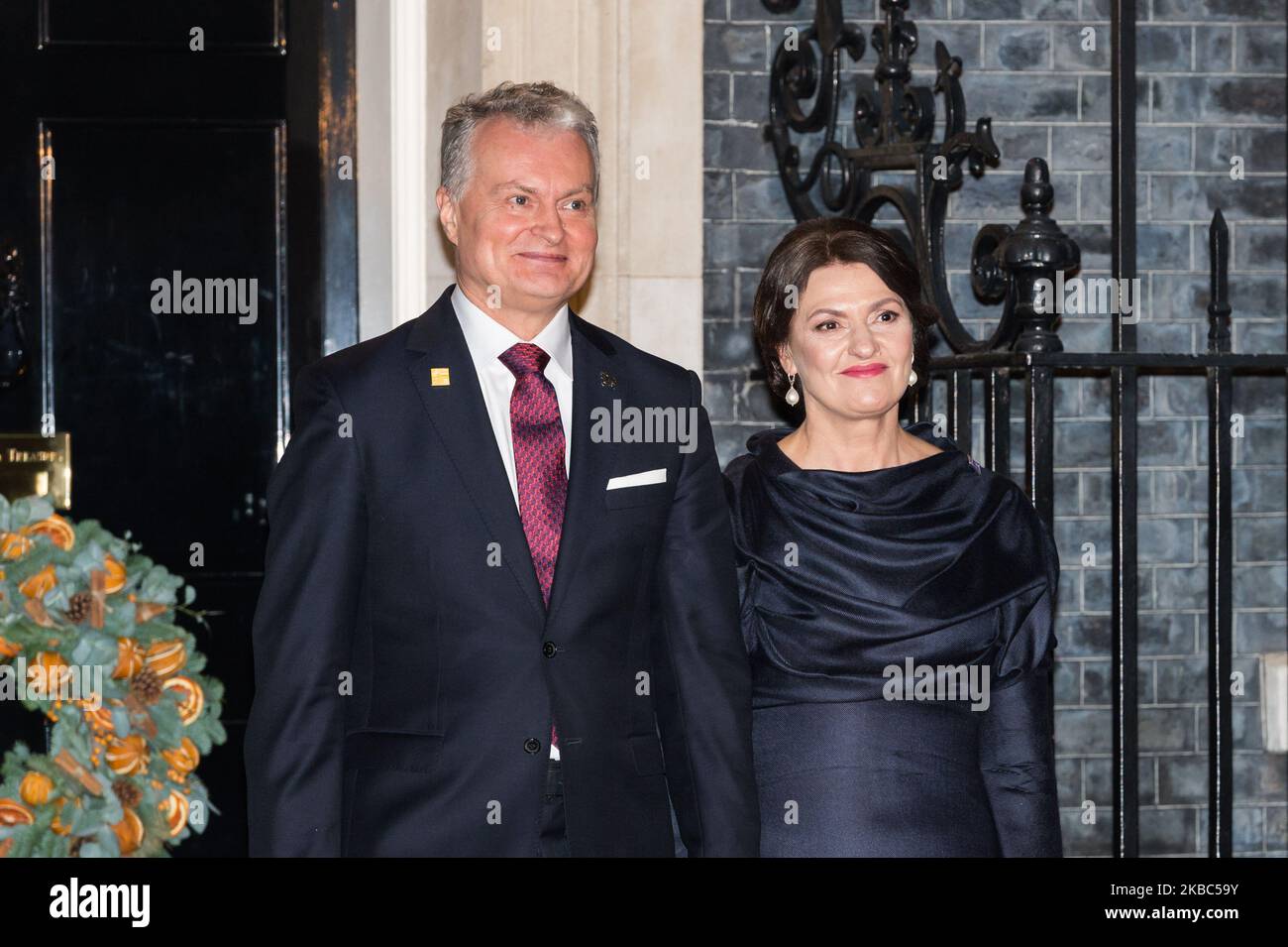 President of Lithuania Gitanas Nauseda and his wife Diana Nausediene arrive at 10 Downing Street to attend a reception for NATO leaders hosted by British Prime Minister Boris Johnson on 03 December, 2019 in London, England, ahead of the main summit tomorrow held to commemorate the 70th anniversary of NATO. (Photo by WIktor Szymanowicz/NurPhoto) Stock Photo