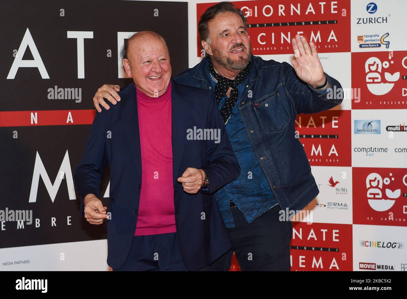 Massimo Boldi and Christian De Sica attends a photocall during the 41th Giornate Professionali del Cinema Sorrento Italy on 2 December 2019. (Photo by Franco Romano/NurPhoto) Stock Photo