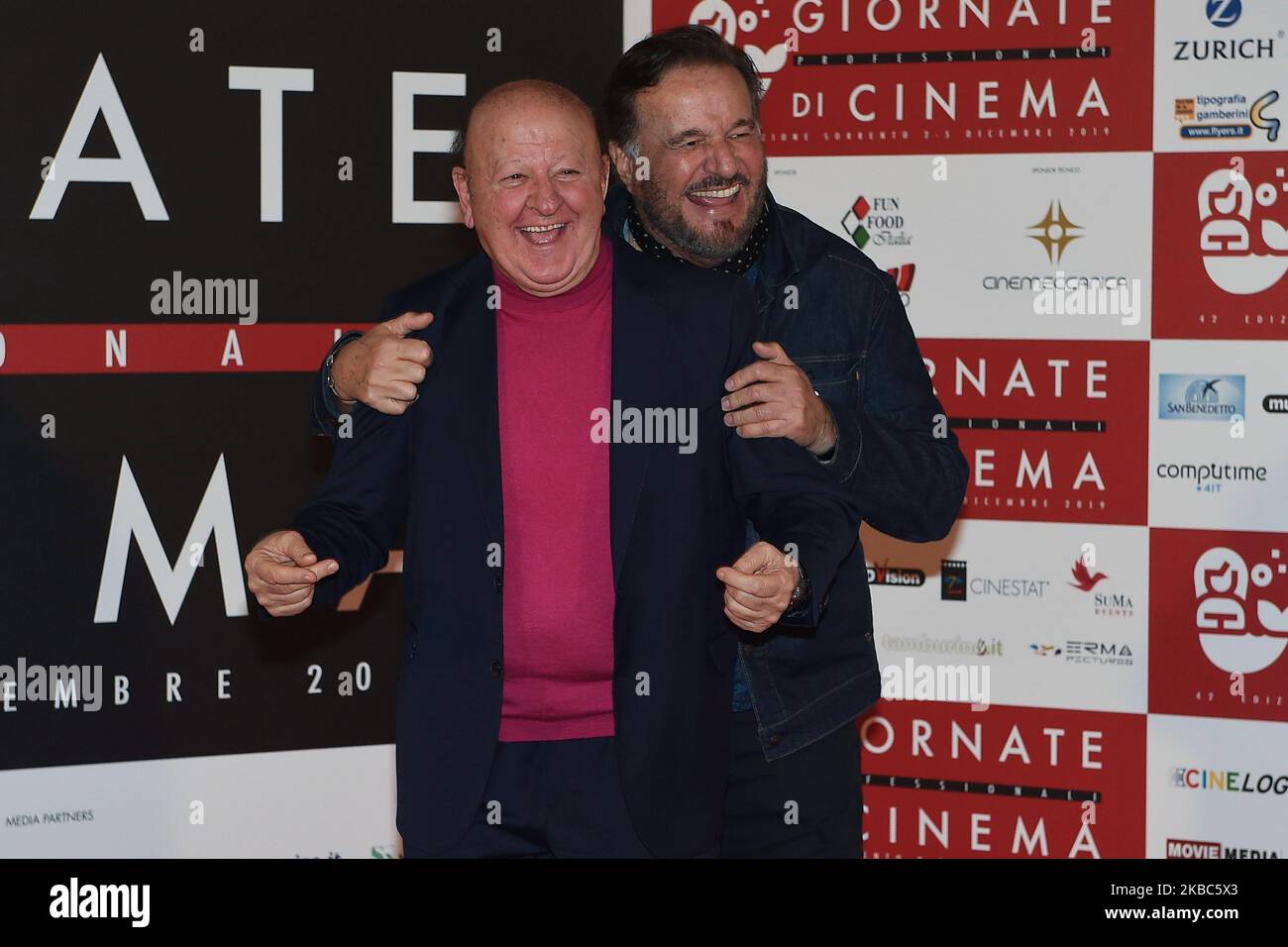 Massimo Boldi and Christian De Sica attends a photocall during the 41th Giornate Professionali del Cinema Sorrento Italy on 2 December 2019. (Photo by Franco Romano/NurPhoto) Stock Photo